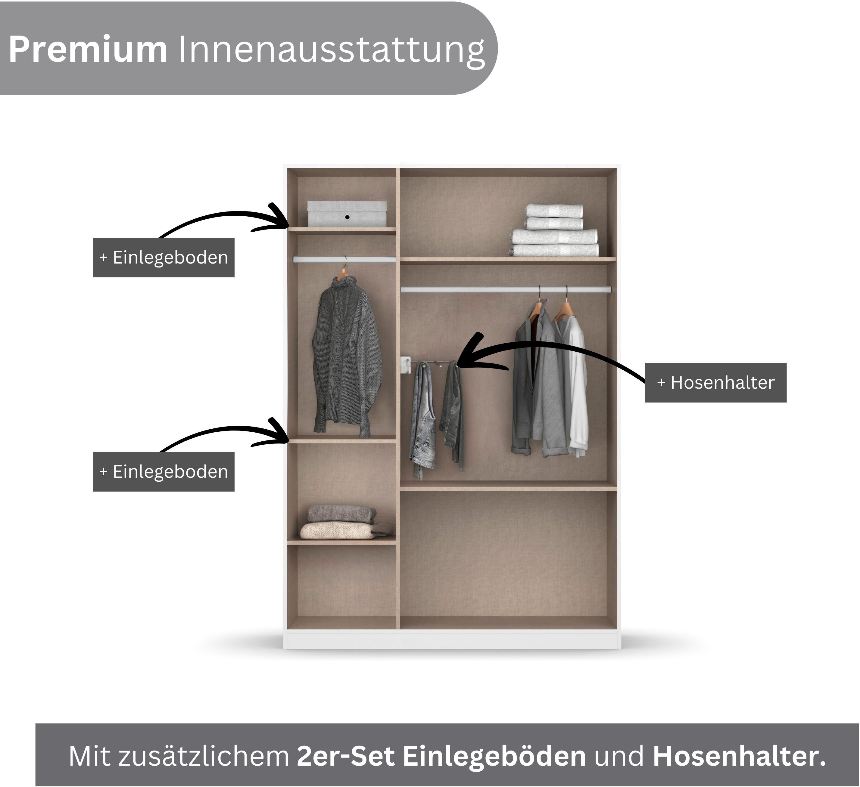rauch Drehtürenschrank Kleiderschrank Schrank Garderobe COSTA in den Breiten 91/136/181 cm (in 3 Ausstattungen BASIC/CLASSIC/PREMIUM) viel Platz, grifflose Fron – Bild 3 von 5