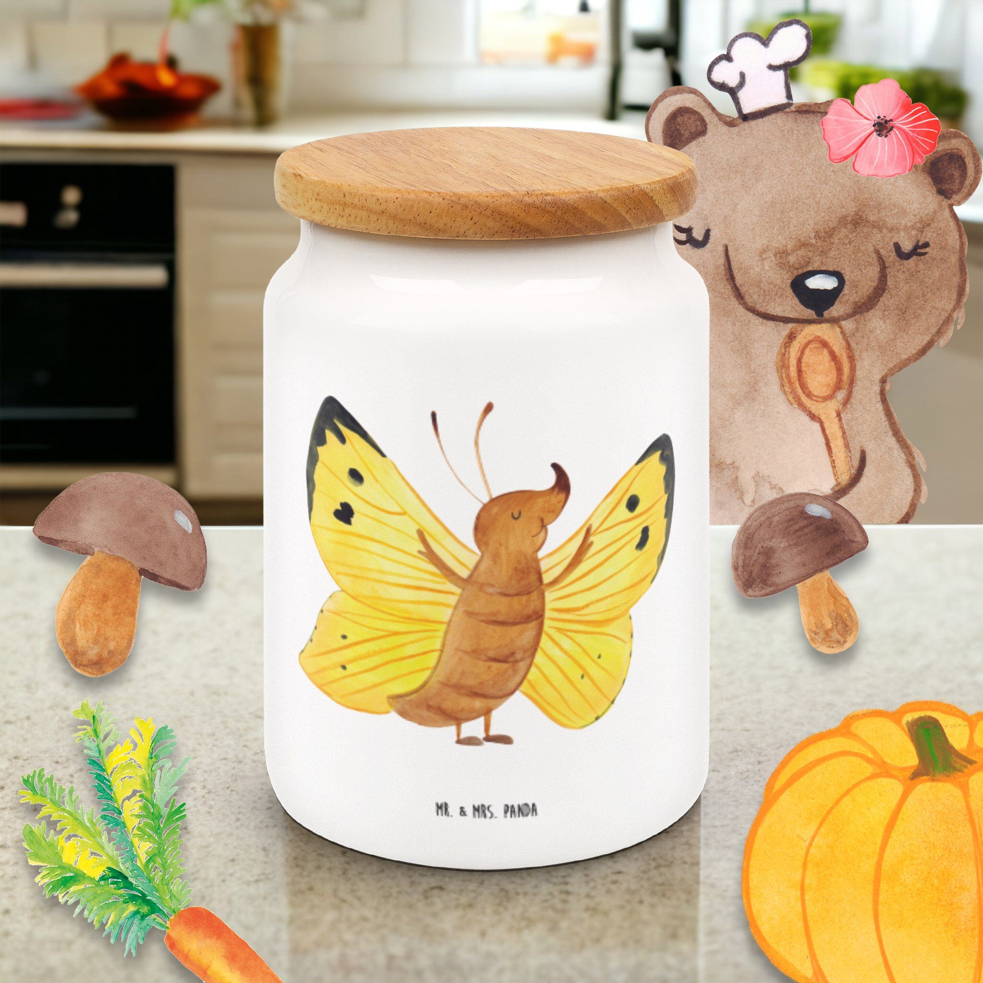 Laune, Schmetterling (1-tlg) Mrs. Mr. - Zitronenfalter Weiß Keramik, Geschenk, Panda - Vorratsdose Gute & Schmetter,