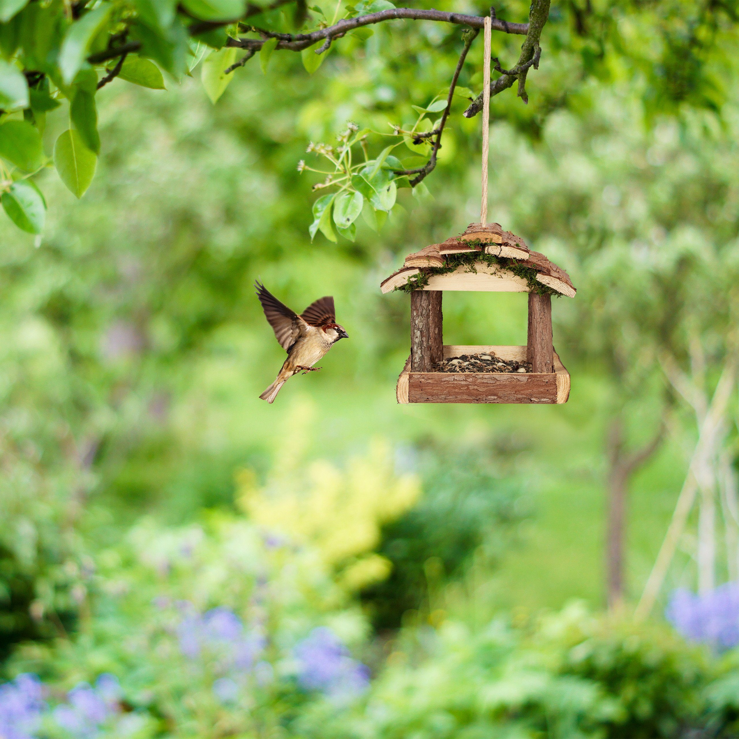 relaxdays Vogelhaus Vogelfutterhaus mit Rinde günstig online kaufen