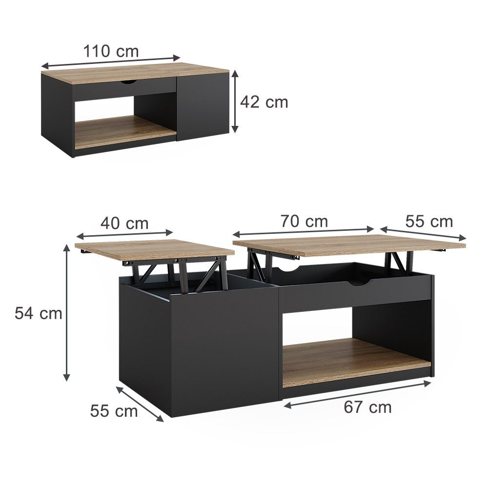 Vicco Couchtisch Avela, Schwarz/Sonoma, 110 x 110 cm (1-St)