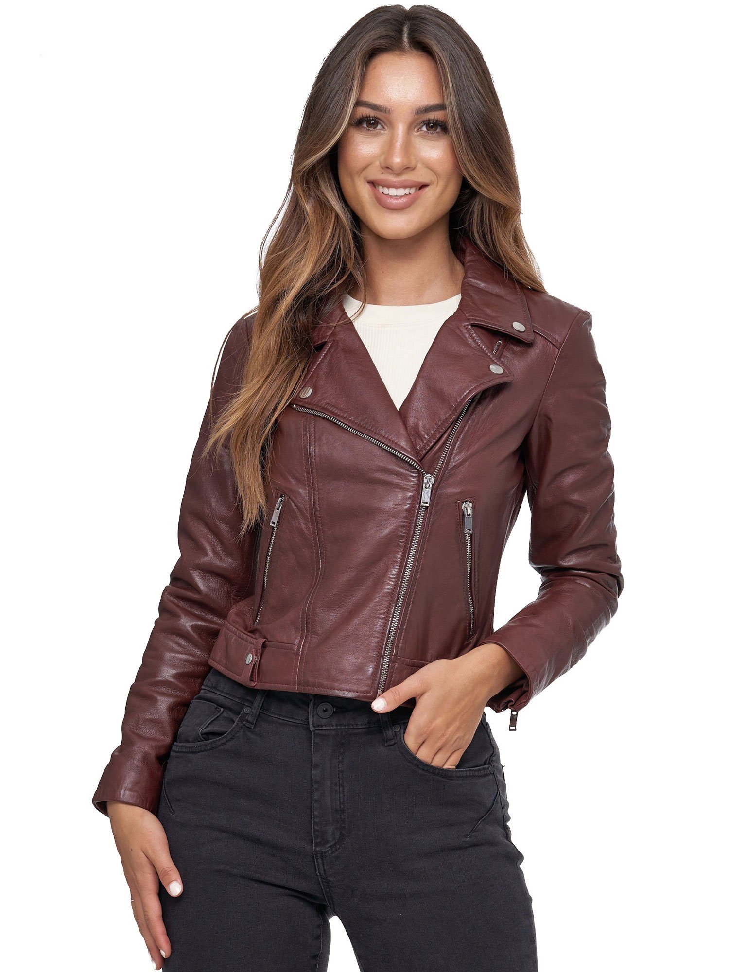 Tazzio Lederjacke F507 Biker Look mit coolen Zipper-Details & Reverskragen
