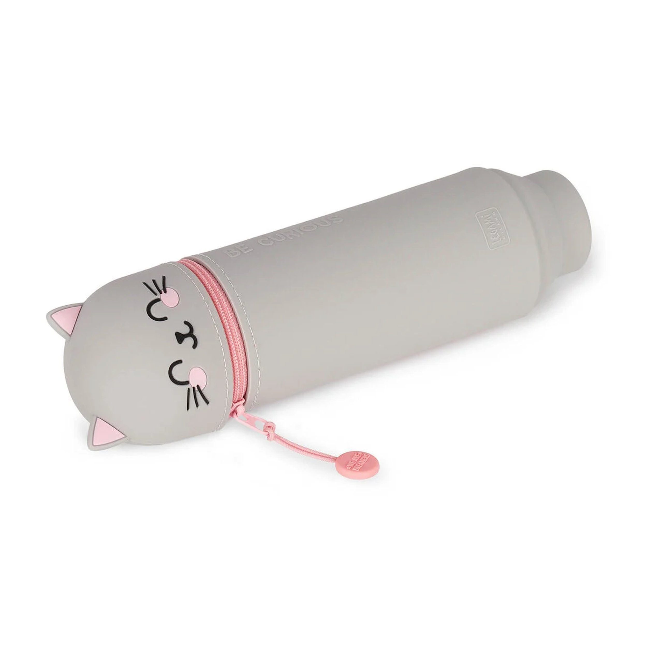 Legami Federmäppchen 2-in-1 Silikon Federmäppchen Kitty Stifthalter Grau