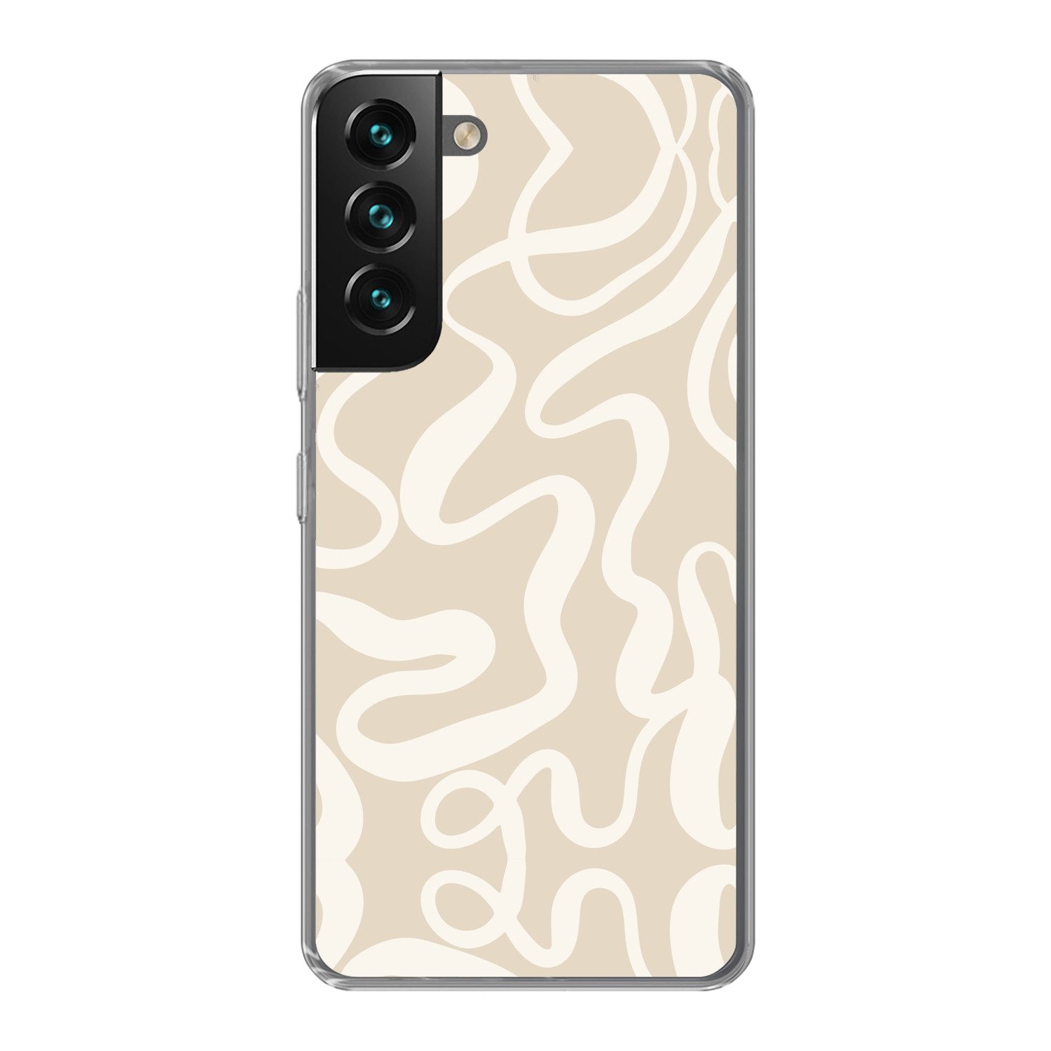 MuchoWow Handyhülle für Samsung Galaxy S22 Plus Linien - Abstrakt - Beige - Weiß - Minimal, Phone Case, Silikon, Schutzhülle Dünn