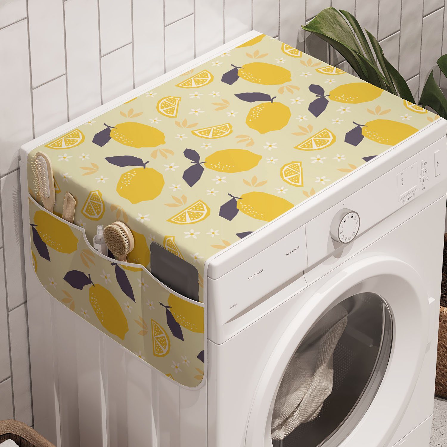 Abakuhaus Badorganizer Anti-Rutsch-Stoffabdeckung für Waschmaschine und Trockner, Frucht-Kunst Zitronen und Blüten