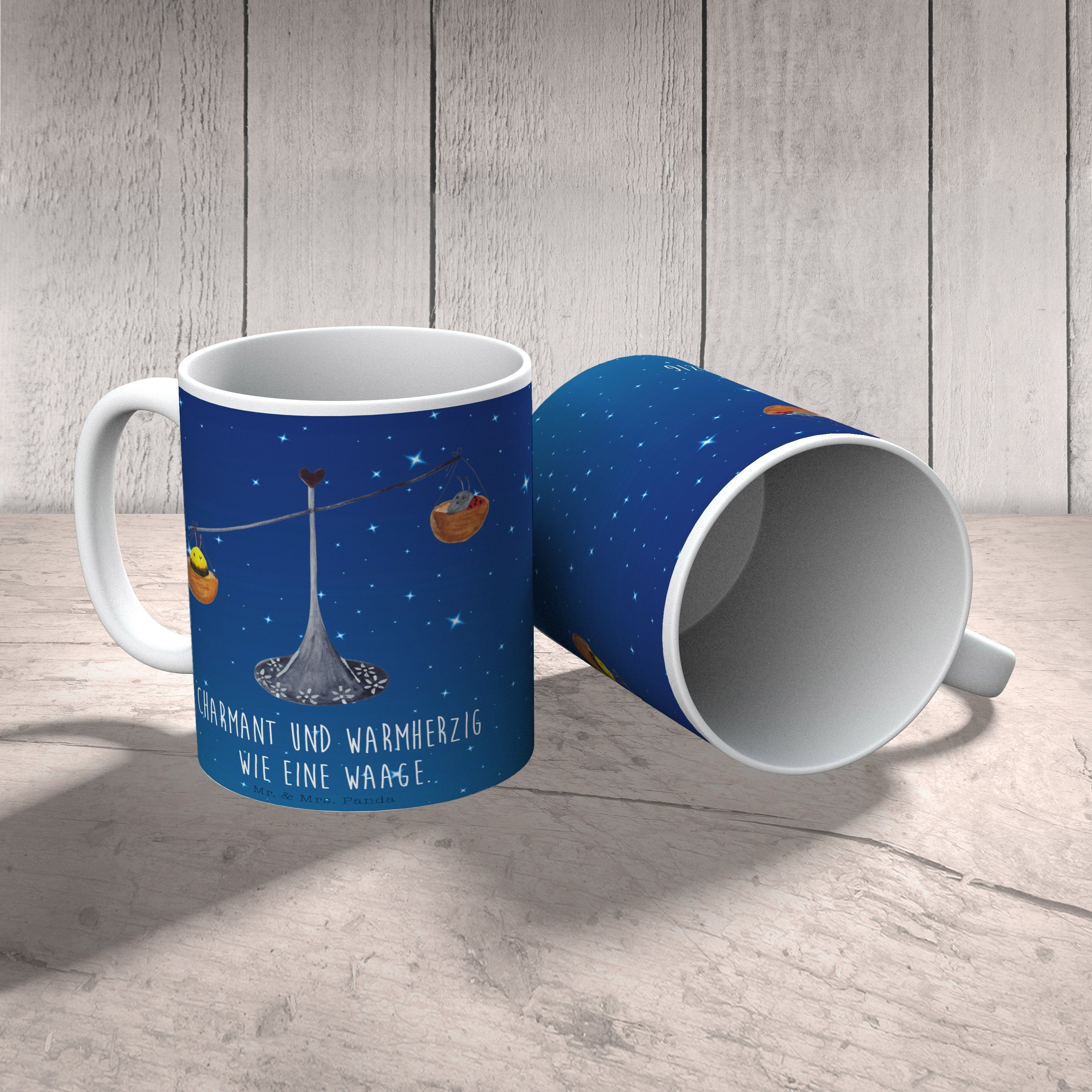 Mr. & Sternzeichen Waage Sternenhimmel Keramik Mrs. Tierkreiszeichen, Geschenk, Panda - - Tasse Blau