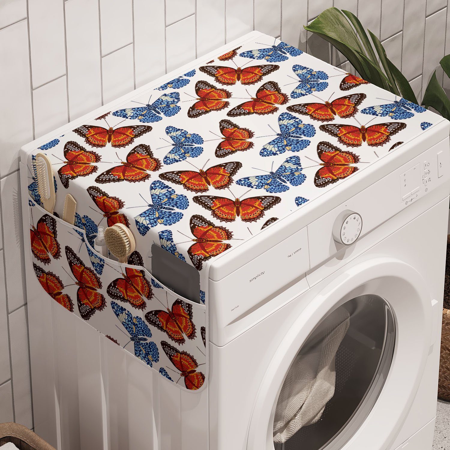Abakuhaus Badorganizer Anti-Rutsch-Stoffabdeckung für Waschmaschine und Trockner, Schmetterling Detaillierte geflügelte Insekt