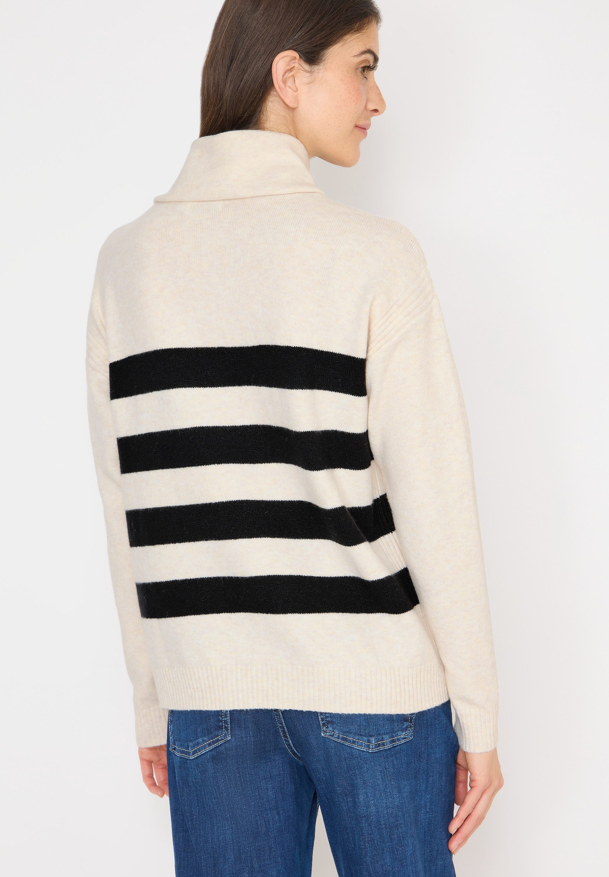 CECIL Rollkragenpullover mit Colorblocking-Streifen und großem Kragen