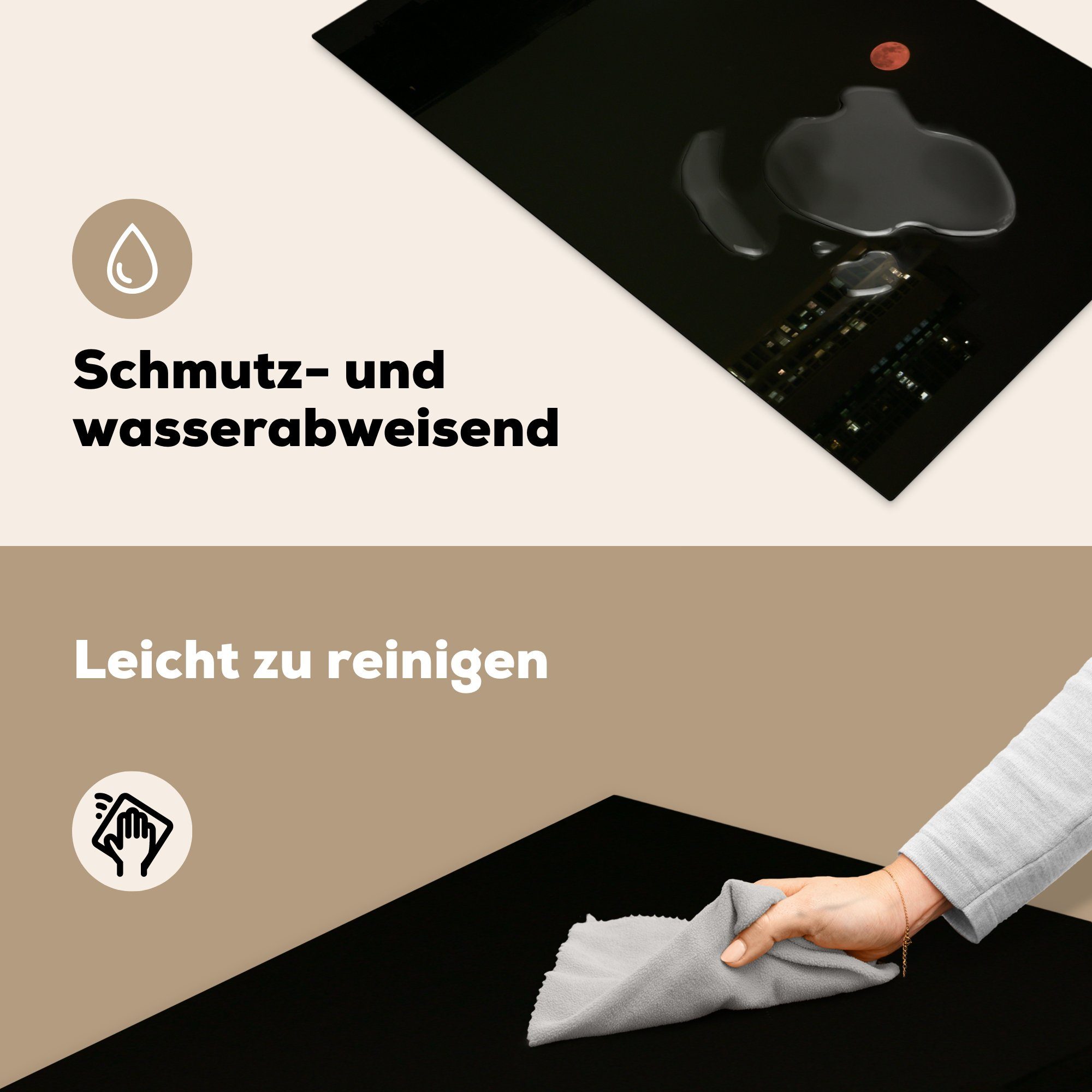 83x51 Schwarz Ceranfeldabdeckung, MuchoWow Vinyl, für - tlg), (1 Herdblende-/Abdeckplatte - Stadt, cm, Mond Arbeitsplatte küche