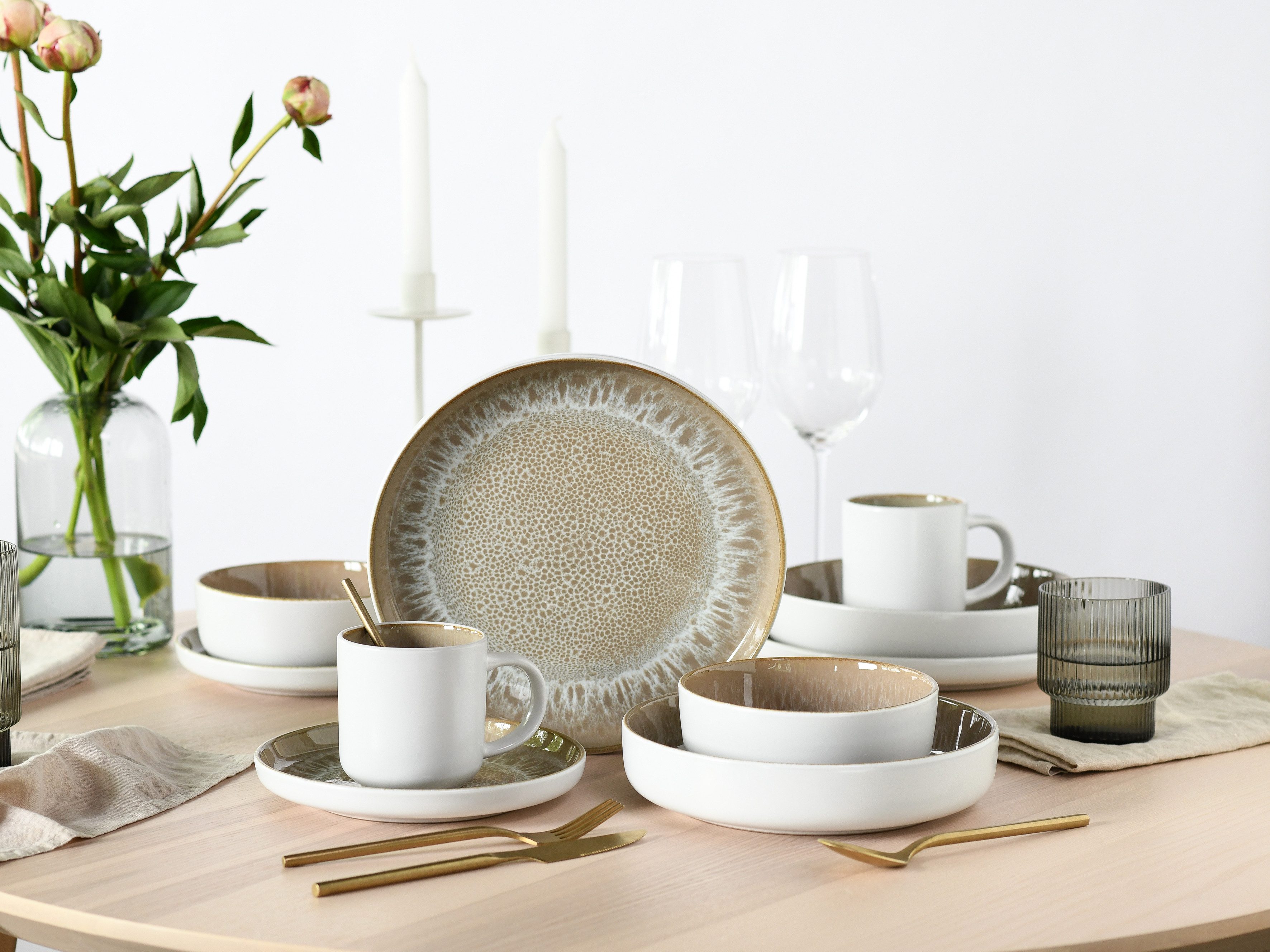OTTO home Kombiservice modernes Geschirr-Set, Service Novalee (10-tlg), 2 Personen, Steinzeug, hohe Haltbarkeit, spülmaschinen- & mikrowellengeeignet, Reaktivglasur