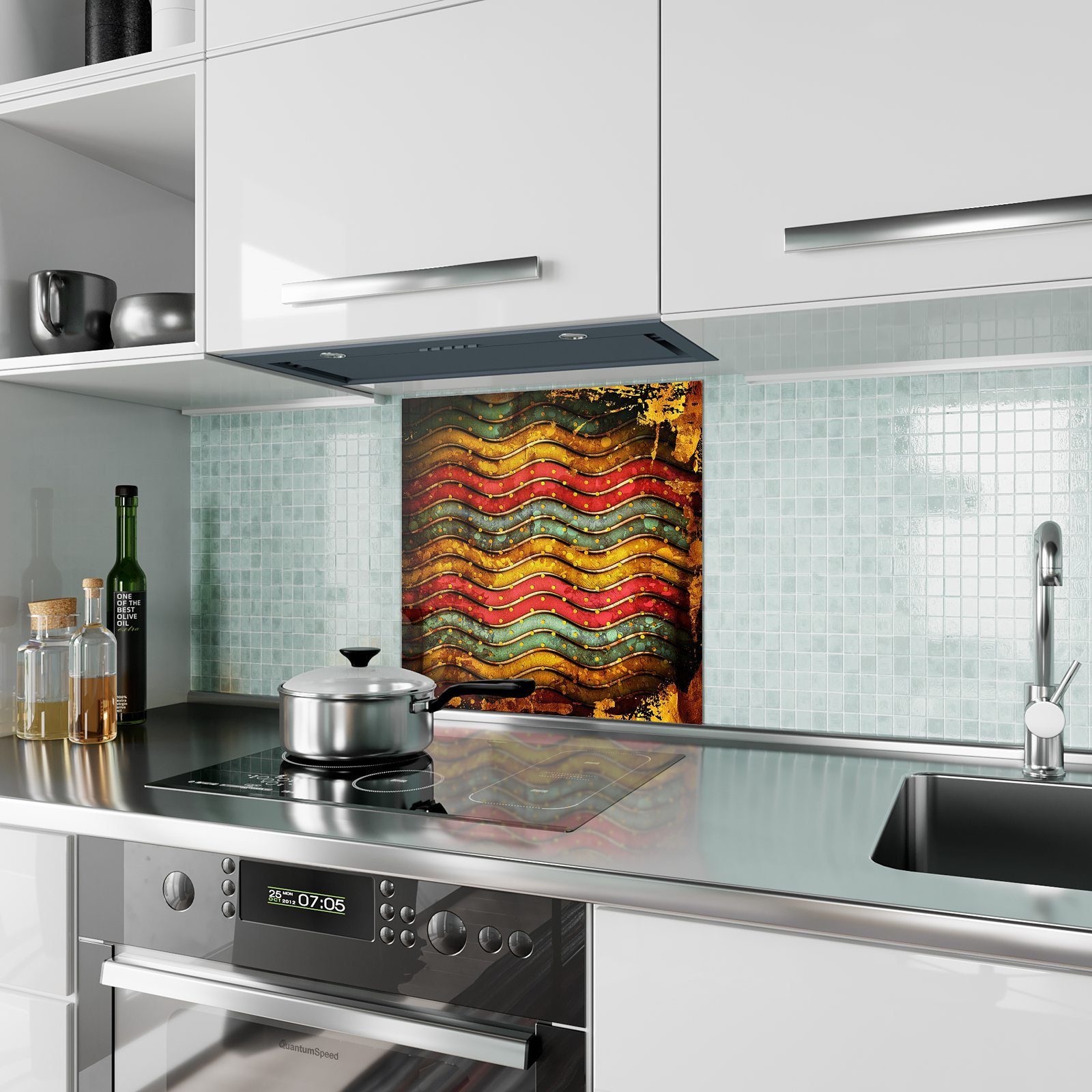 Primedeco Glas Küchenrückwand Spritzschutz Streifen farbig