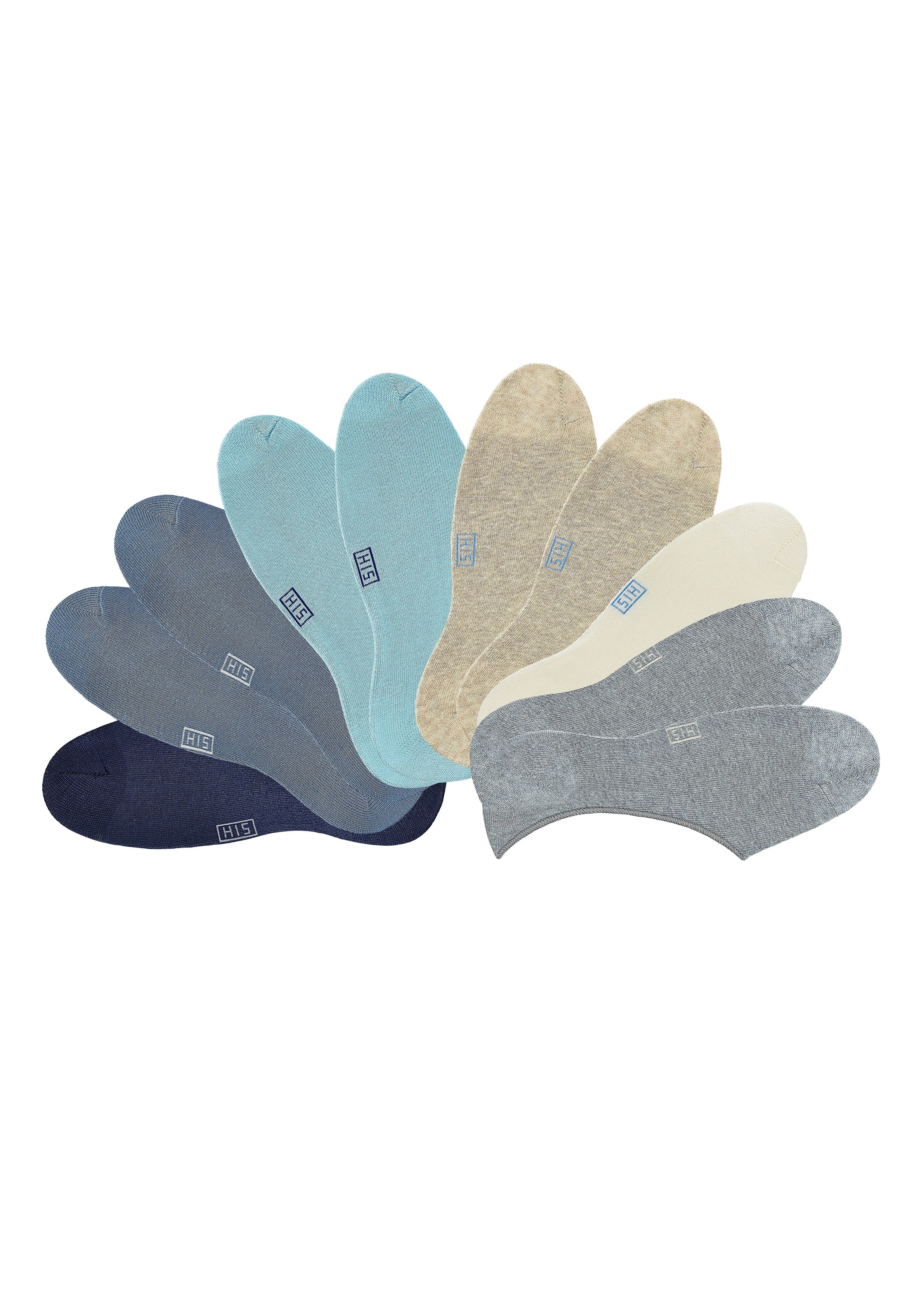 H.I.S Füßlinge (Set, 1x marine, ausgeschnitten jeans, 2x 1x beige, ecru, weit 10-Paar) dunkelblau 2x 2x 2x hellblau