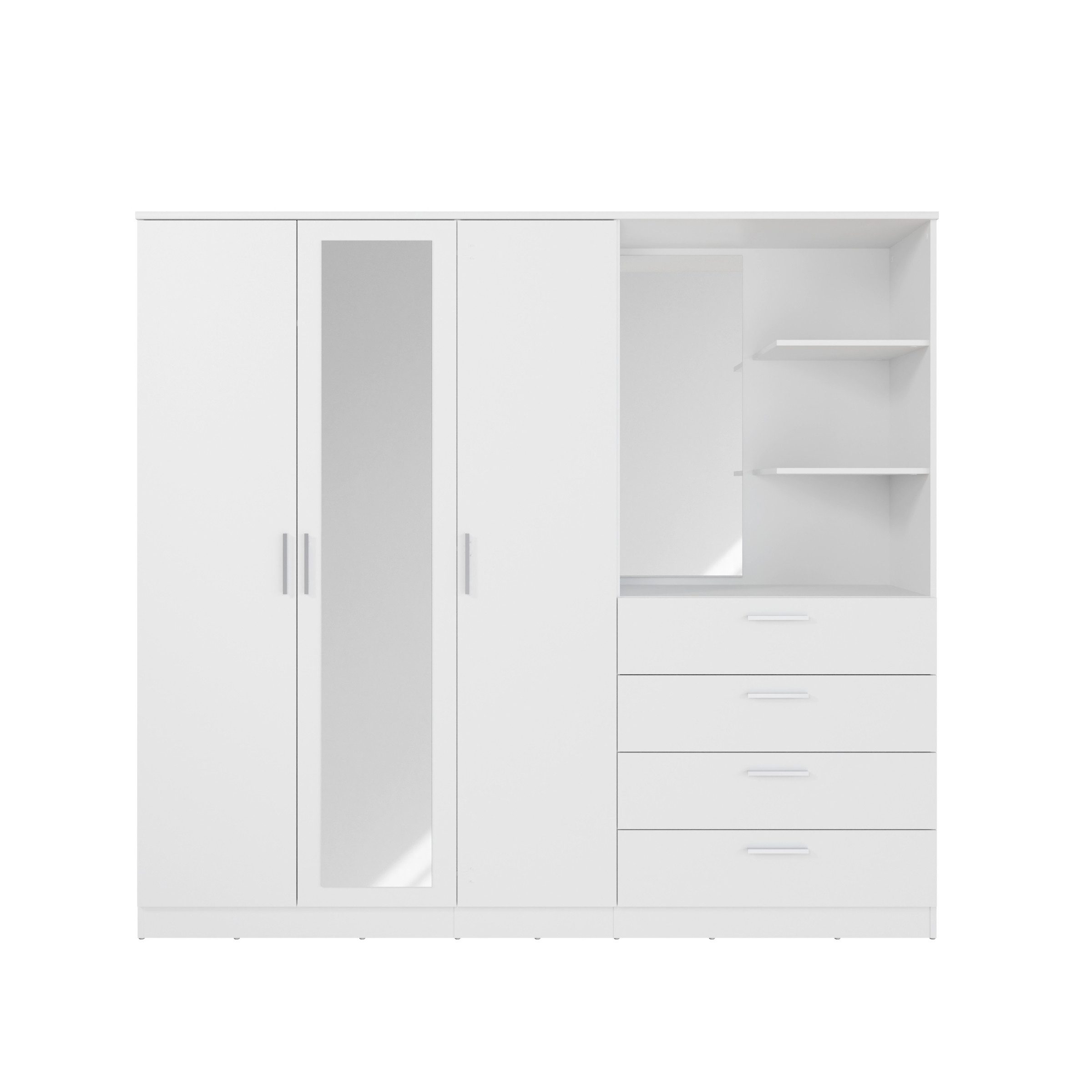 PREISBRECHER Drehtürenschrank PANAMA mit Schubladen + Ablagen, in Weiss - 199x181x52,7cm (BxHxT)