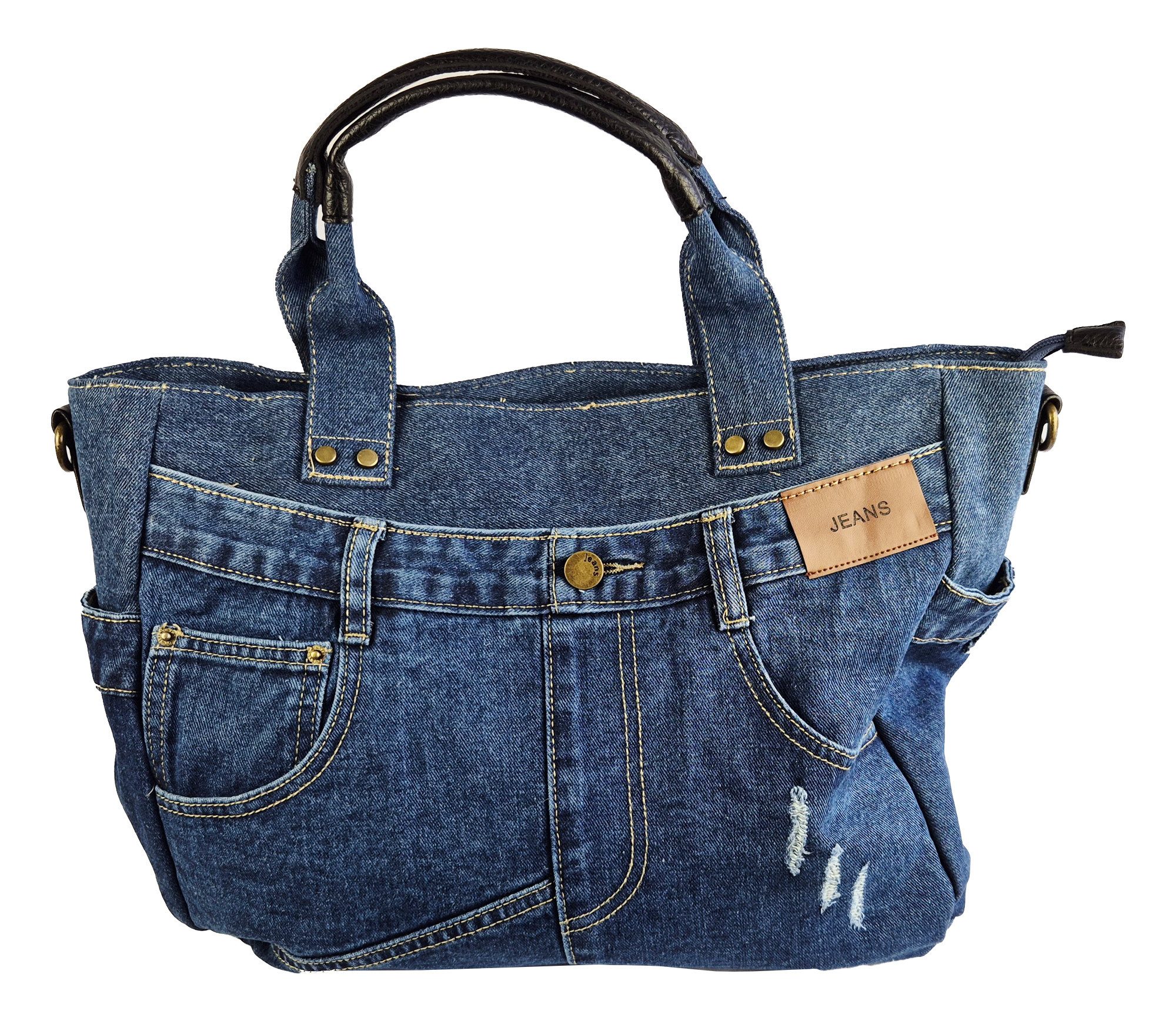 Einkaufszauber Shopper Top Shopper Handtasche Echte Jeans Cool - (mit Schultergurt), aus echtem Jeansstoff Denim genäht