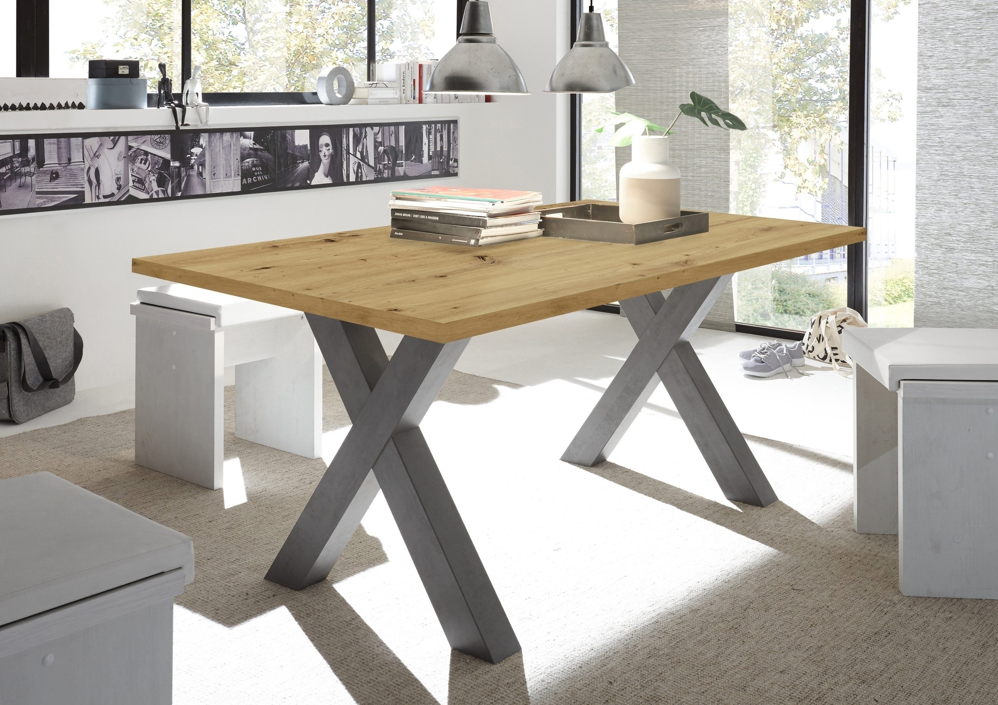 freiraum Esstisch Big System, in graphit / asteiche - 180x75x90cm (BxHxT)