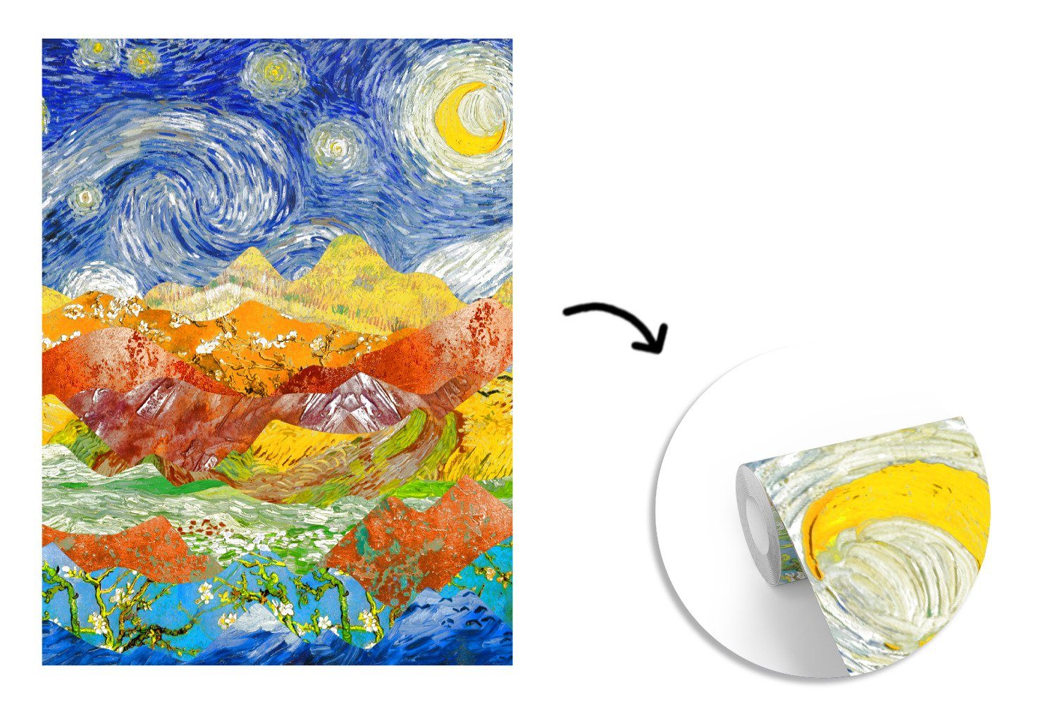 - Fototapete Sternennacht Matt, - MuchoWow Gogh Tapete Alte Meister, für (4 Montagefertig Wandtapete St), Van bedruckt, Wohnzimmer, Vinyl