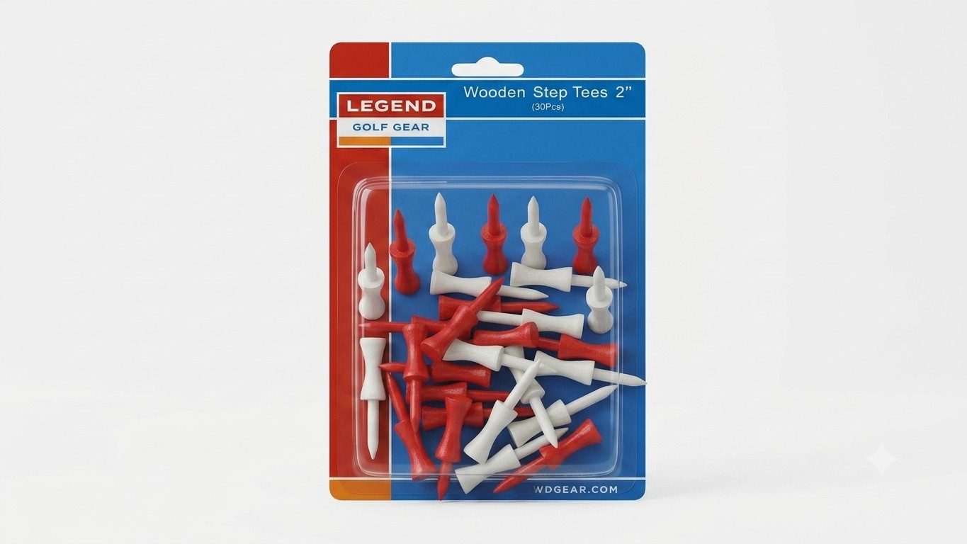 Legend Golf Gear Golftee Legend Golf Wooden Step Tees 2" 30 Stk Holz Abstandtees Rot Weiss
