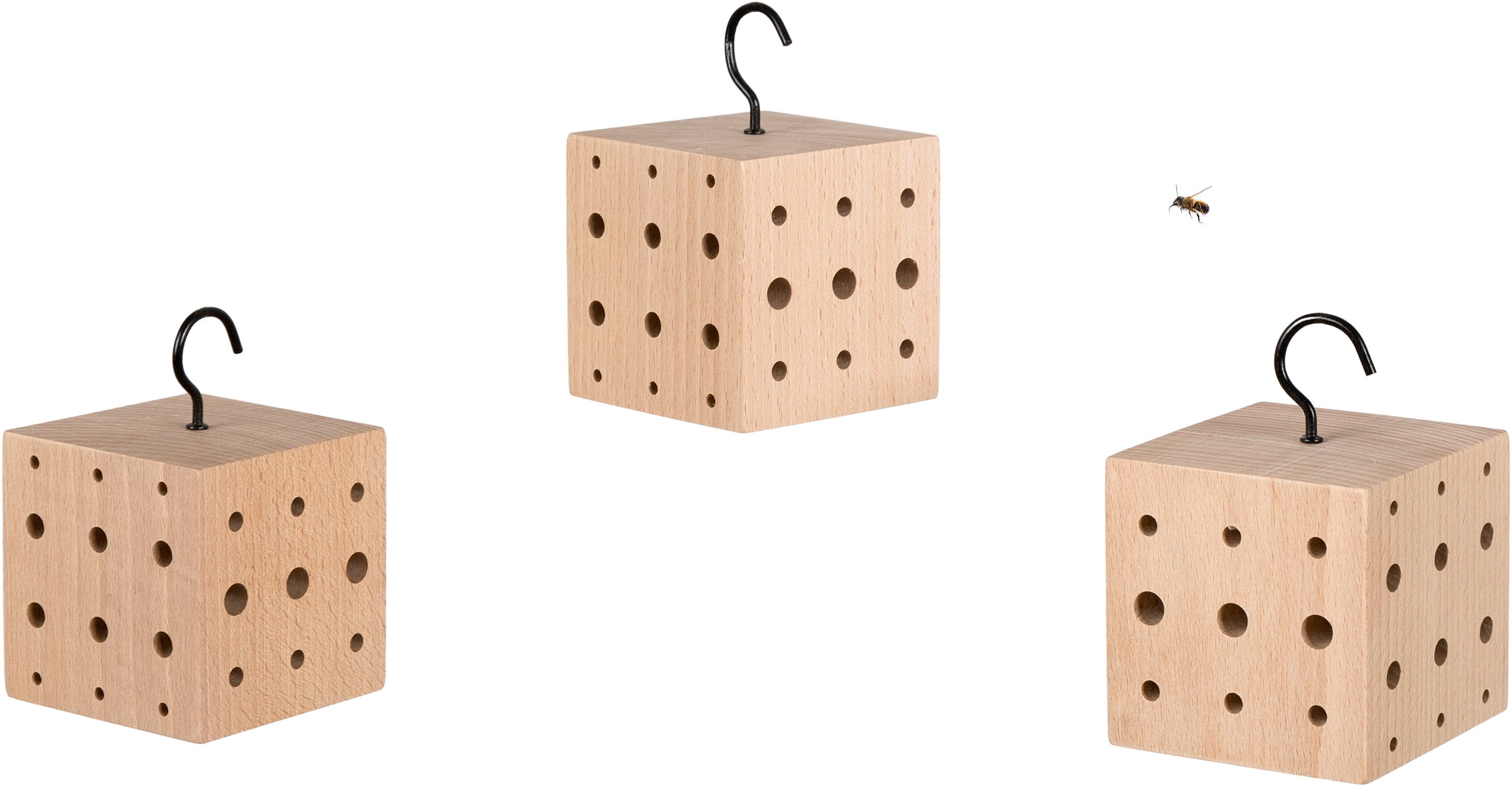 WONDERMAKE Insektenhotel 3er Set aus Holz, Bienenhotel Bienenhaus Insektenhaus Wildbienenhotel, Nisthilfe für Wildbienen, klein hängend für Balkon, Holz unbehandelt