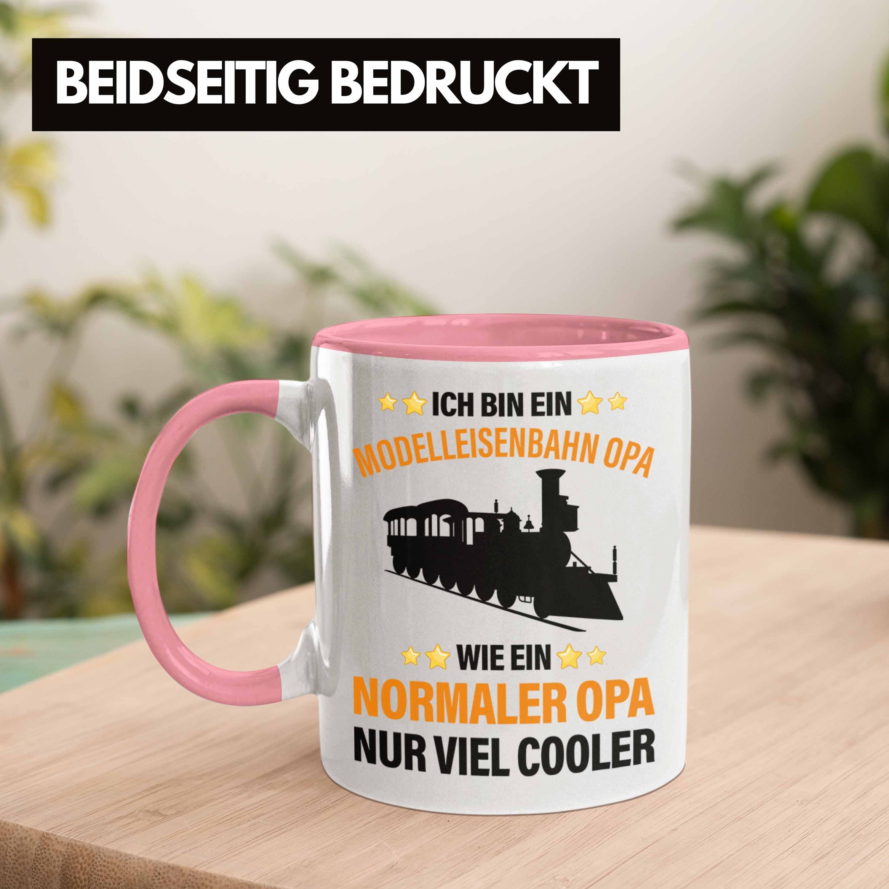 Trendation Tasse - Eisenbahn Dampflokomotive Tasse Opa Spruch Geschenk Modeleisenbahn Geschenk Geschenkidee Rentner Opa Trendation Rosa