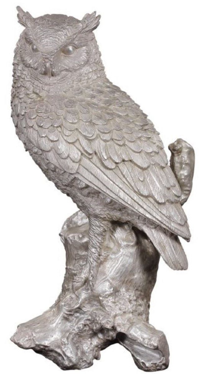 Casa Padrino Dekofigur Luxus Deko Bronzefigur Eule Silber 19 x 15 x H. 36 cm - Versilberte Bronze Skulptur