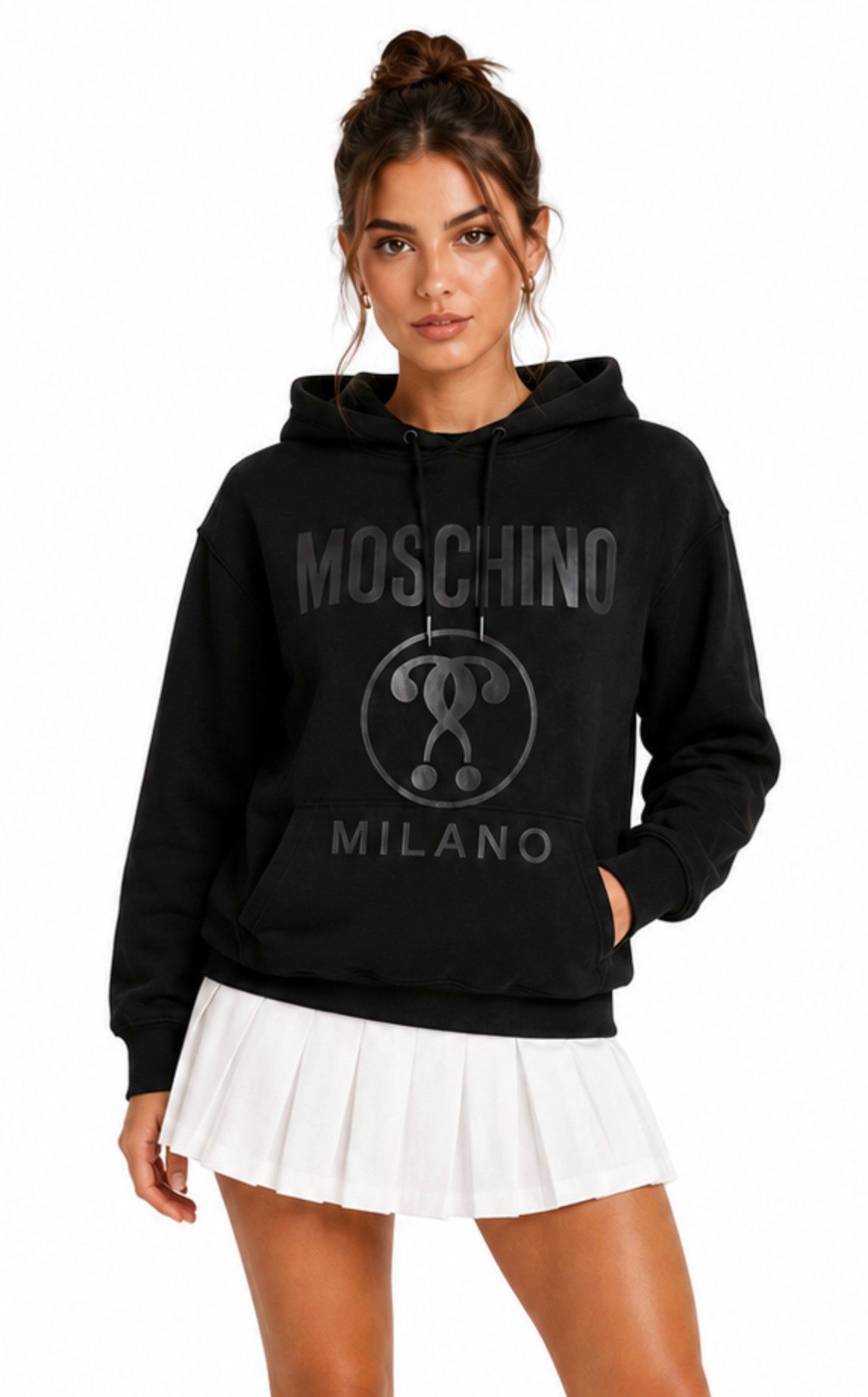 Moschino Hoodie Couture! Milano Kapuzen Sweatshirt Logo Print Pullover Sweater Kapuze mit Kordelzug und Kängurutasche