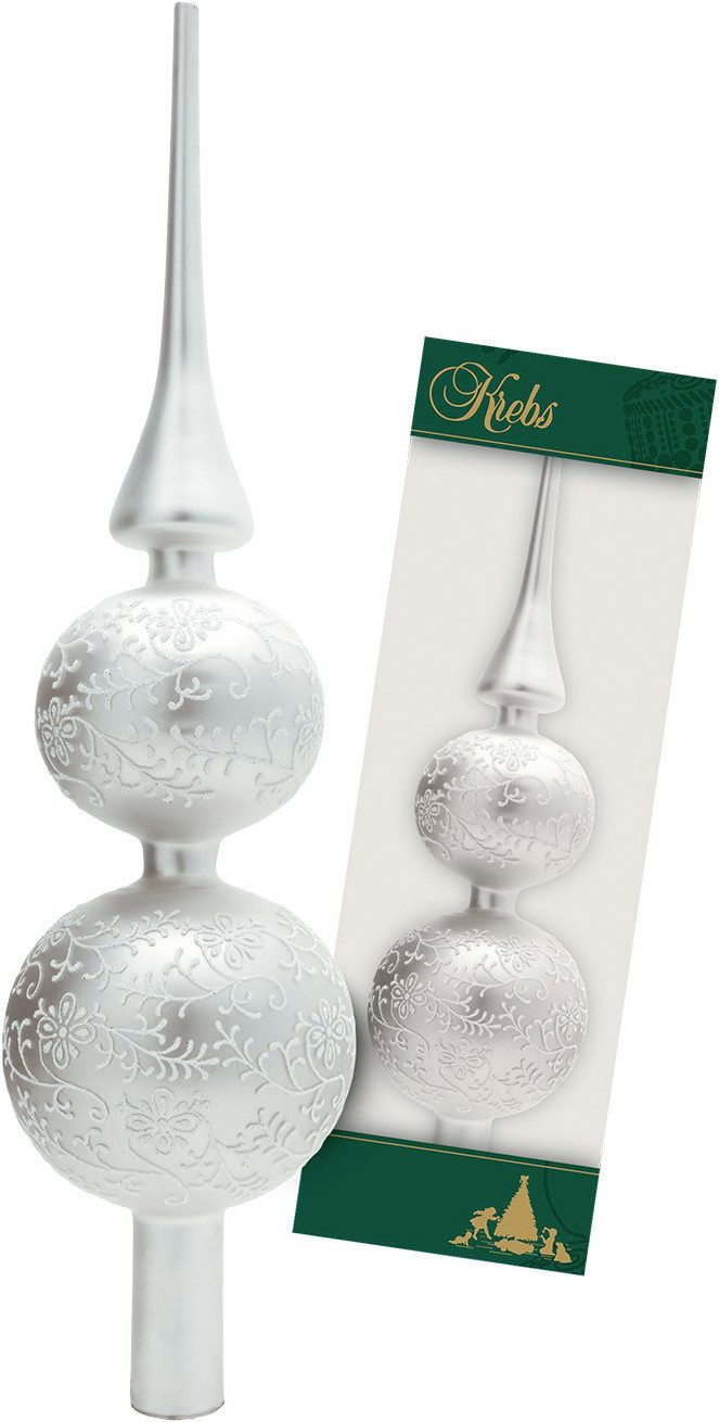 Krebs Glas Lauscha Christbaumspitze Rankendekor matt silber 33cm (1-tlg), Dekoriert mit Liebe zum Detail