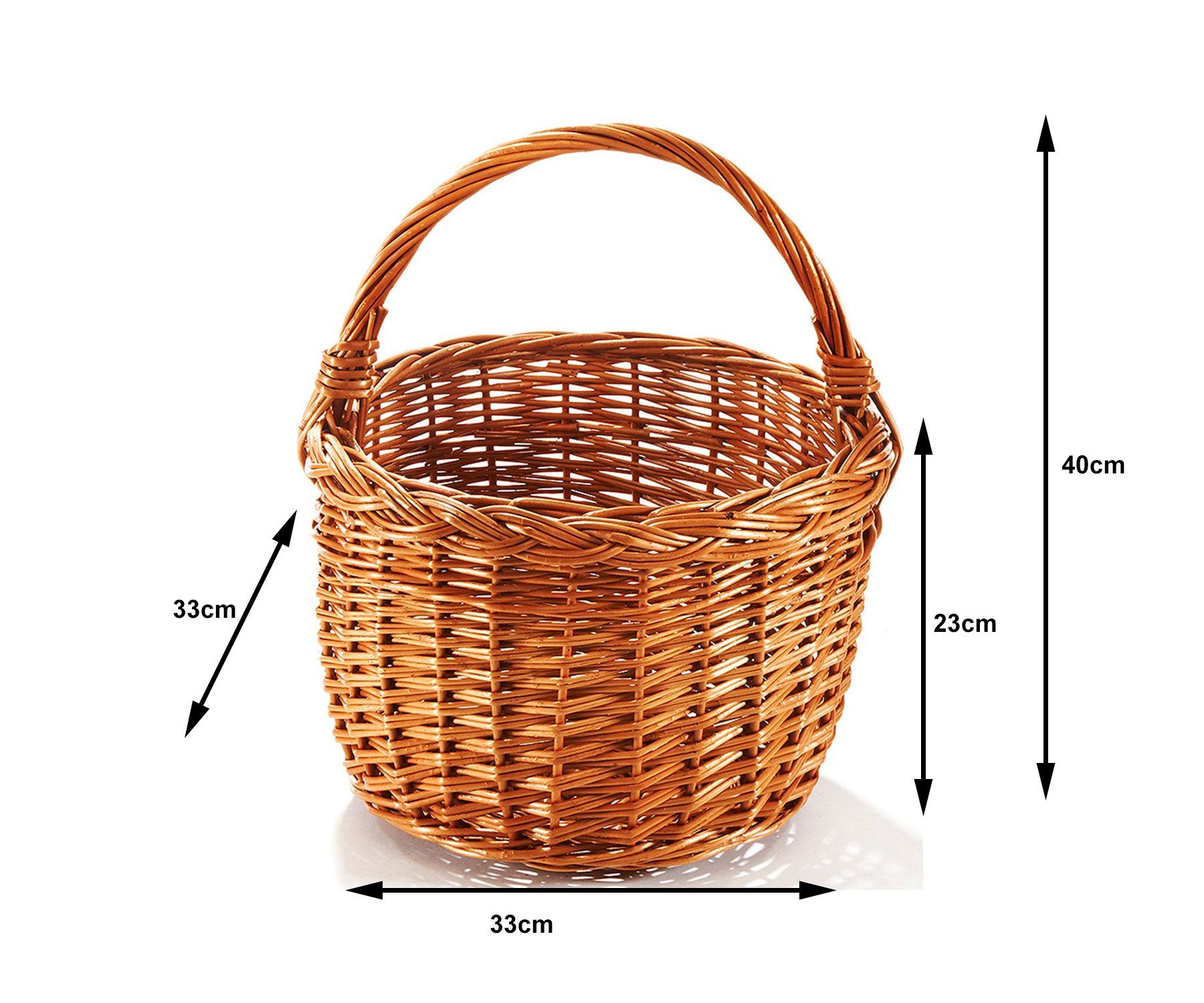 Kobolo Einkaufskorb Henkelkorb aus gekochter Weide rund, 19 l