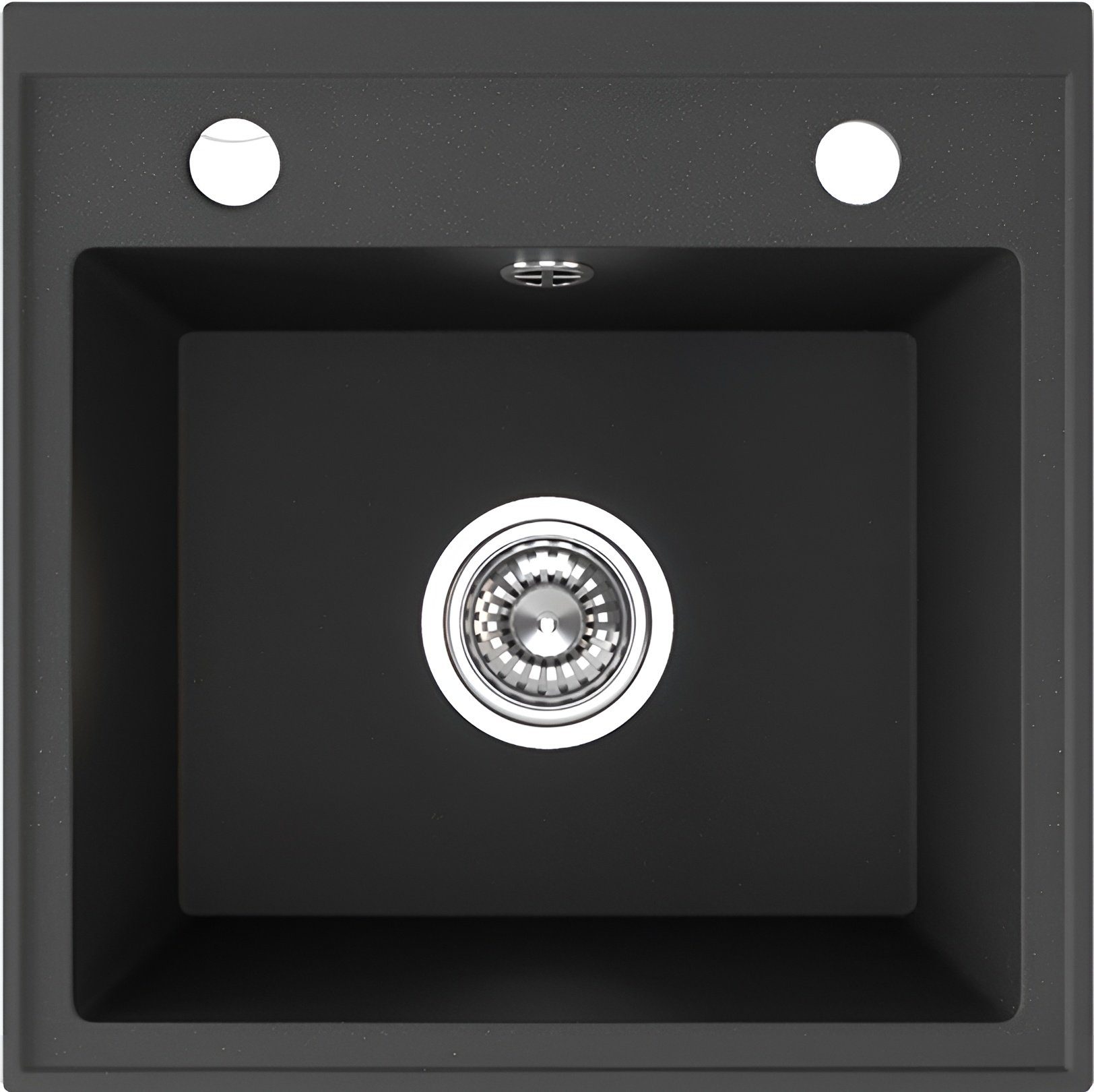 KOLMAN Küchenspüle Einzelbecken T.III Granitspüle, Quadratisch, 44/44 cm, Schwarz, Space Saving Siphon GRATIS