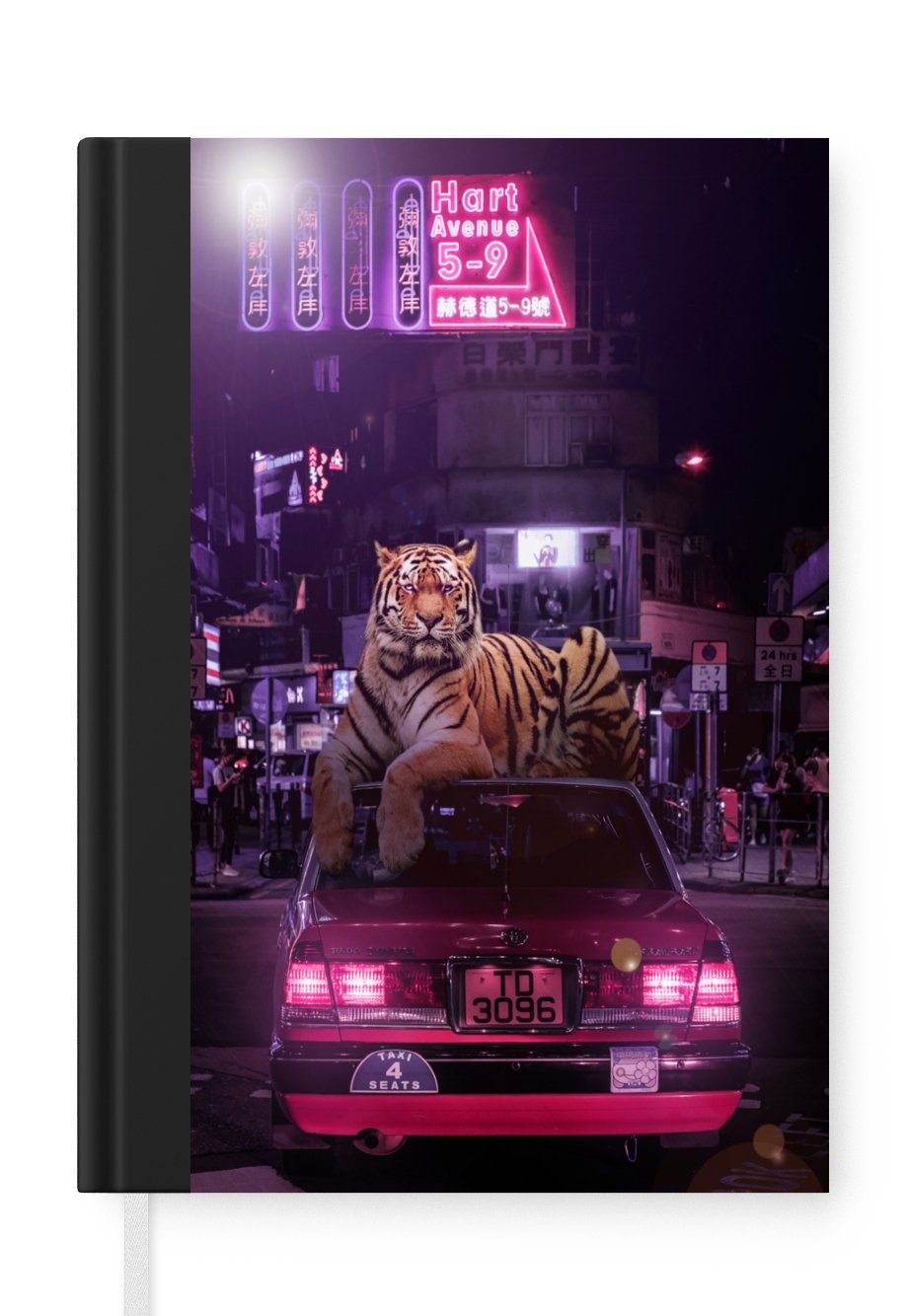 MuchoWow Notizbuch Tiger - Taxi - Stadt, Journal, Merkzettel, Tagebuch, Notizheft, A5, 98 Seiten, Haushaltsbuch