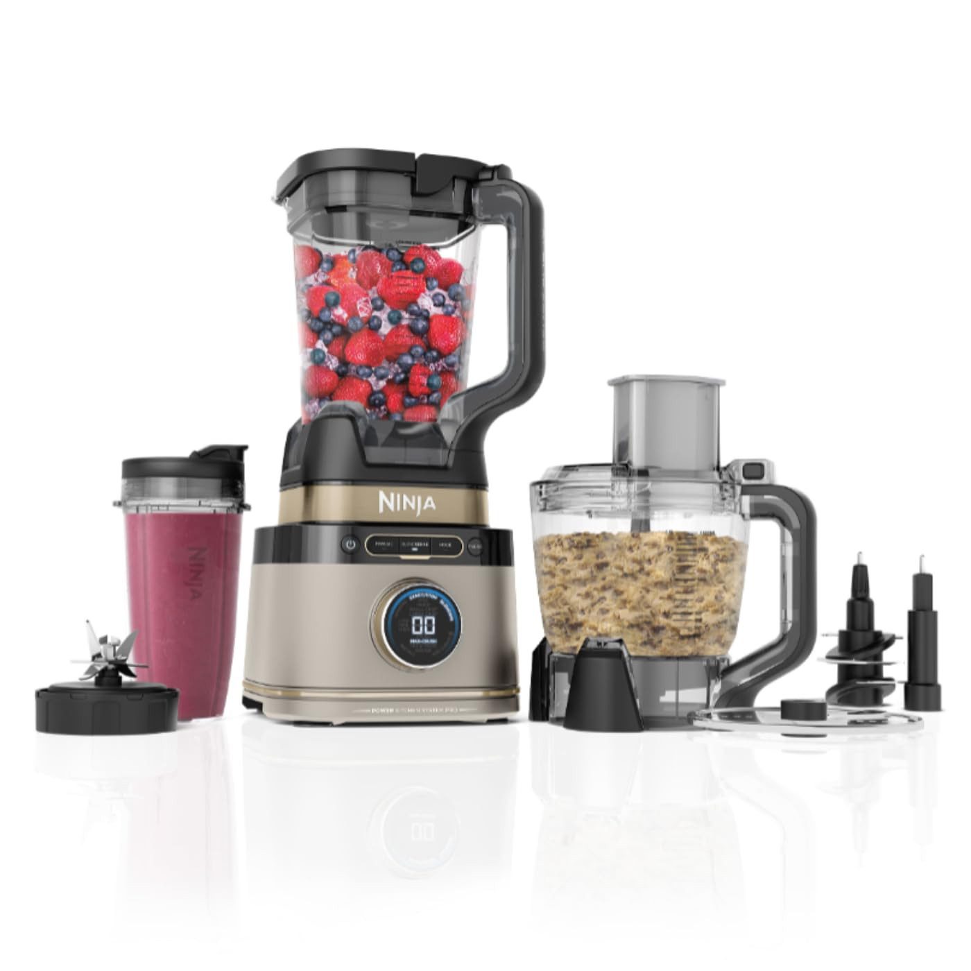 NINJA Standmixer Ninja 3-in-1 Detect Power Blender Processor Pro GOLD, TB401EUSTGD, 1200 W, Single Serve & Knethaken, 3x Single Serve Tassen, mischen & hacken