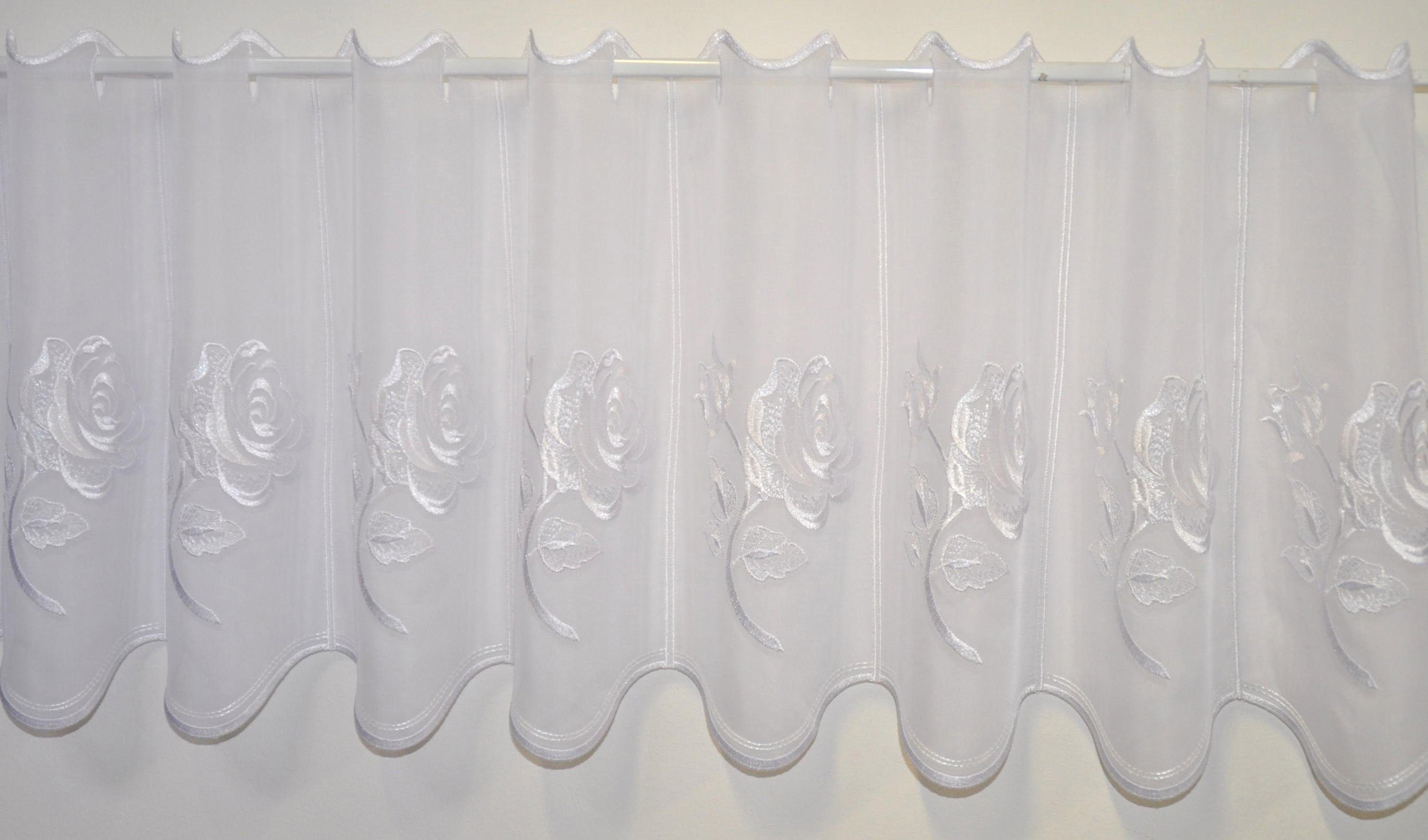 Scheibengardine Rosentraum, Stickereien Plauen, Stangendurchzug (1 St), transparent, Voile weiß