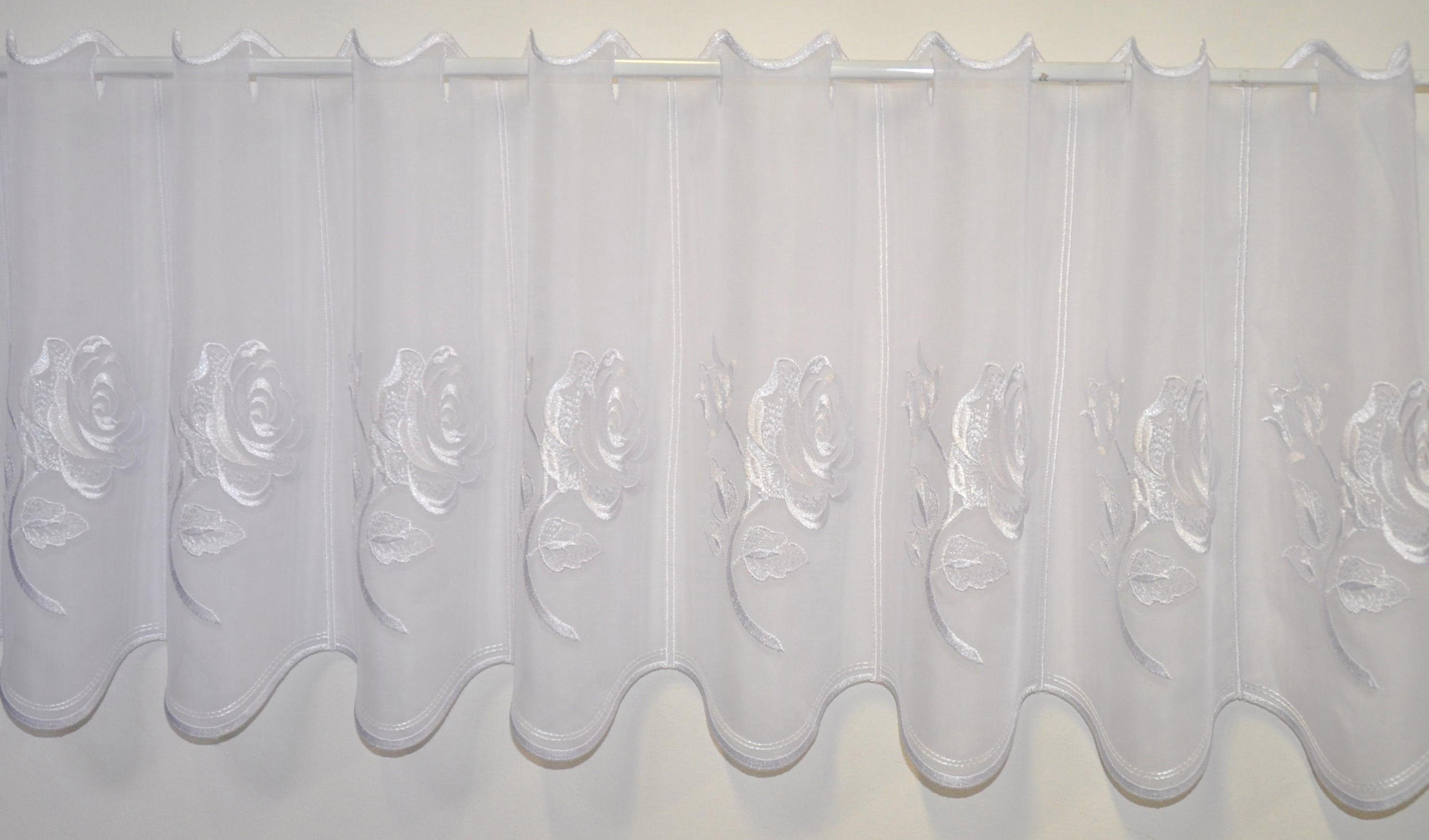 Stickereien Plauen Scheibengardine Rosentraum (1 St), Stangendurchzug, transparent, Voile