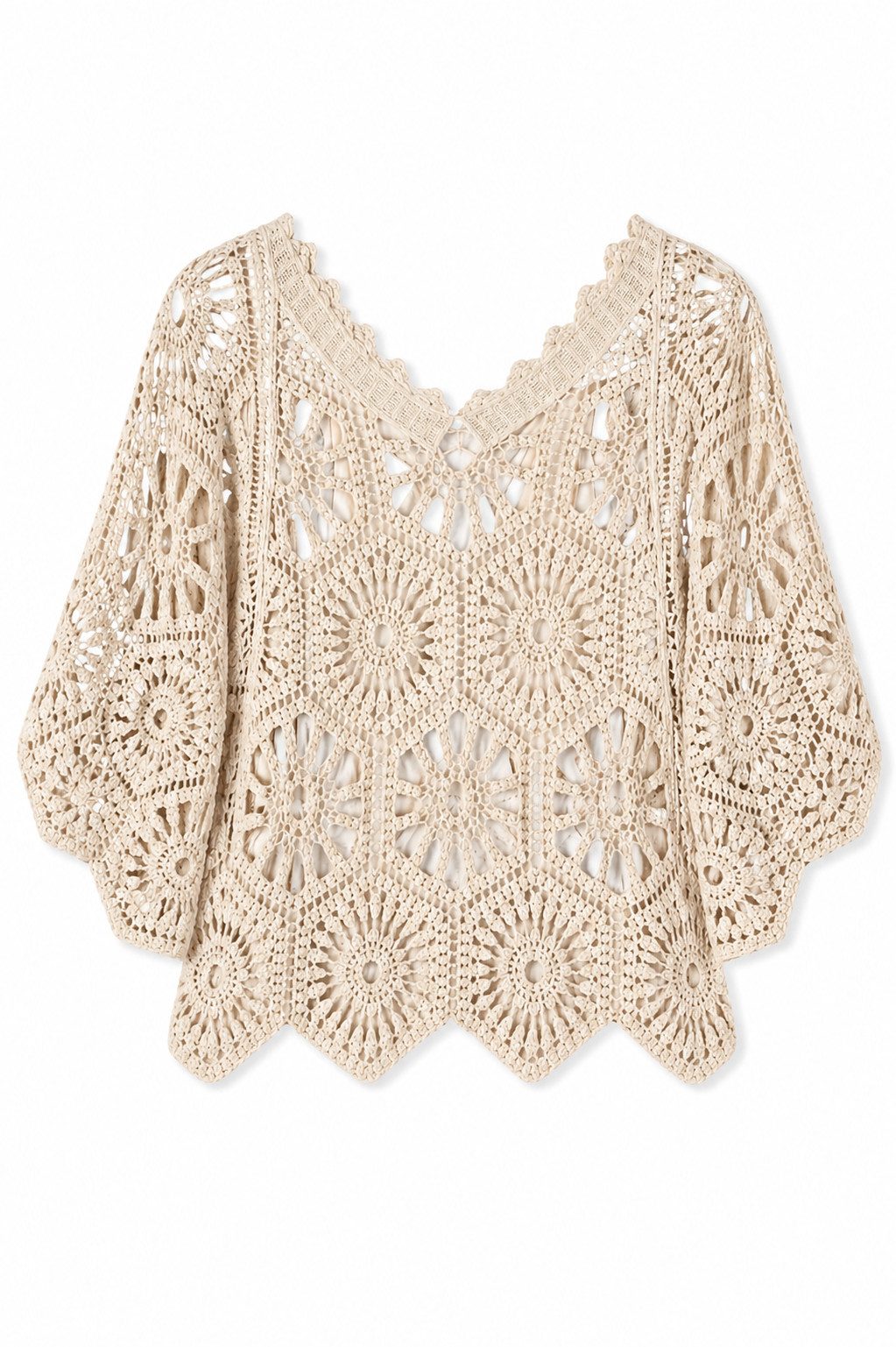 ITALY VIBES Blusenponcho - Häkelshirt - Spitzenshirt - ITALY VIBES - Boho - Oversize ONE SIZE- passend für Größen S - L
