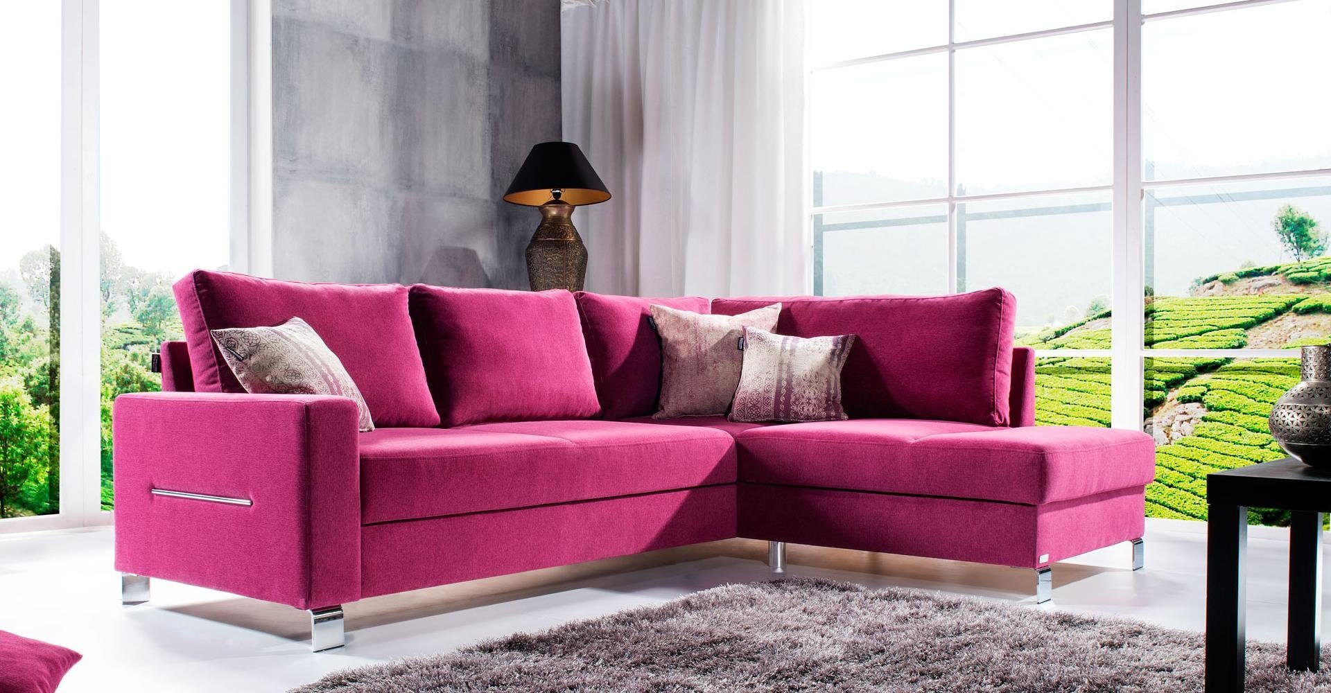 JVmoebel Ecksofa Design Ecksofa L-Form Sofa Couch Polster Schlafsofa Textil Rosa