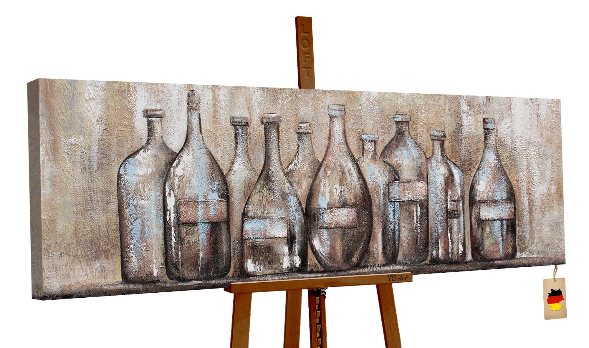 YS-Art Gemälde Theke, Abstraktion, Braunes auf Leinwand Bild Handgemalt Flaschen Theke Braun