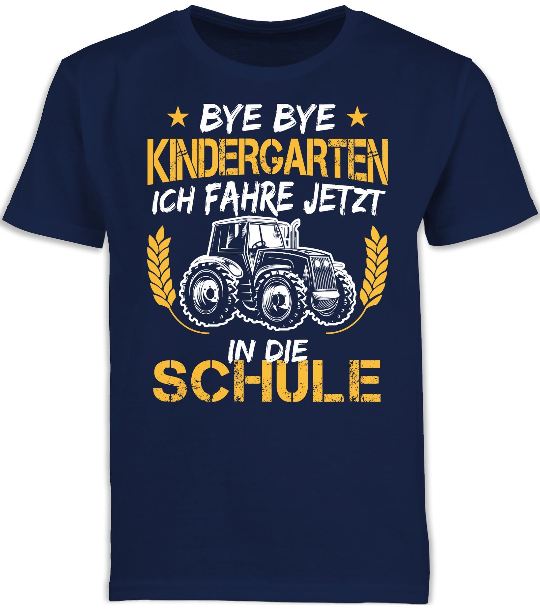 Shirtracer T-Shirt Bye Bye Kindergarten ich fahre jetzt in die Schule Traktor Weiß Orange Einschulung Junge Schulanfang Geschenke 1 Navy Blau