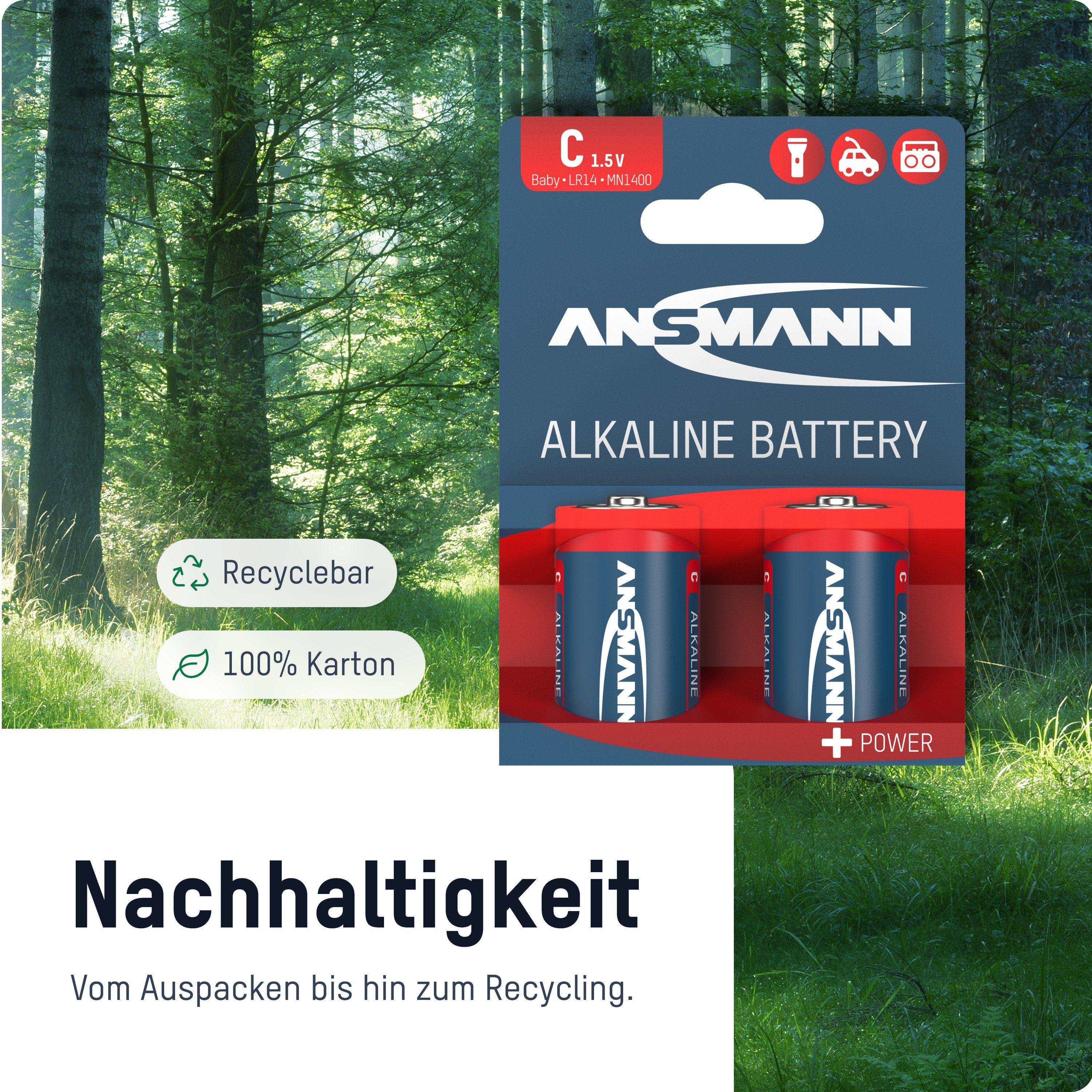 ANSMANN AG 2x Alkaline Batterie Baby C 1,5V – LR14 MN1400 Batterien (2 Stück) Batterie