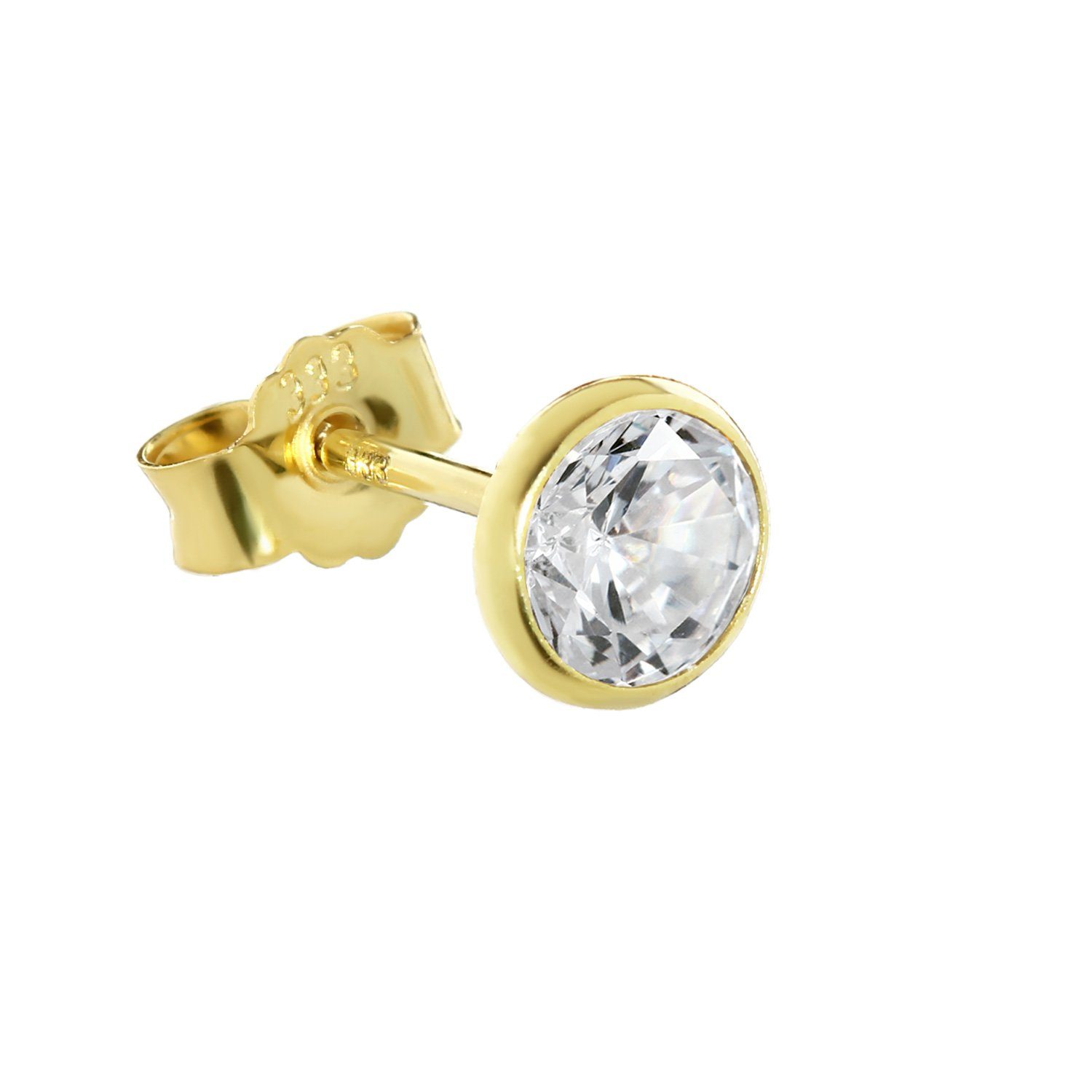 Valentinstagsgeschenk NKlaus Single-Ohrstecker Single Ohrstecker Echt Gold 333er 5,5mm Cubic Zirkonia Damen Herren 0, weiß