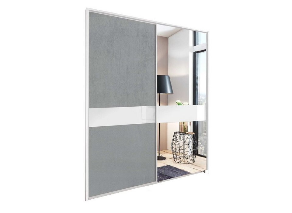 Stylefy Schwebetürenschrank Reimar I Beton Weiß (Kleiderschrank,  Mehrzweckschrank) mit 2 Schibetüren, aus Holzwerkstoff, Modern Design, viel  Stauraum, Metall, mit Spiegel, variabel stellbar