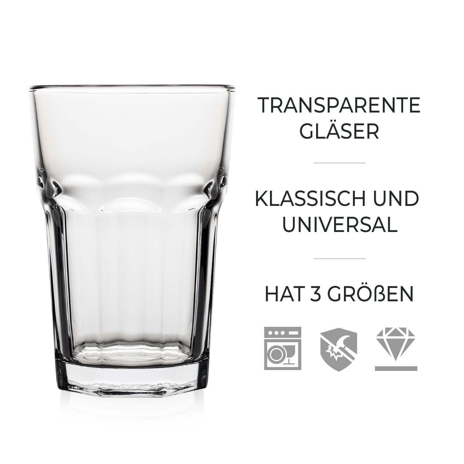 KONZEPT Gläser-Set Wassergläser Set 270/350/410 ml, Trinkgläser Set, Gläser Set Stapelbar, 6-tlg., 6-tlg, 270 ml, Perfekt für Saft, Cocktails, Latte Macchiato – Bild 3 von 5