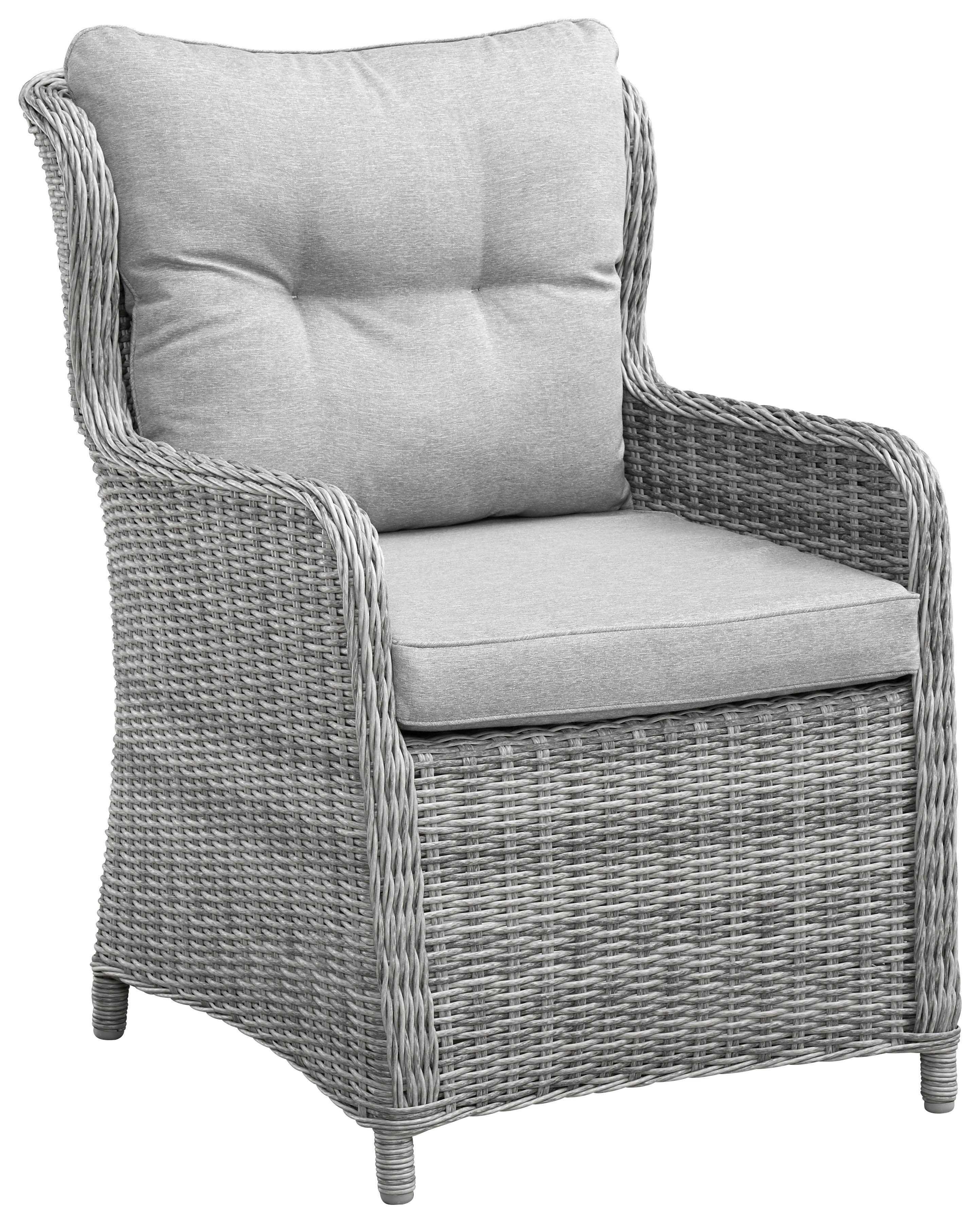 KONIFERA Garten-Essgruppe Seattle, (Set, 19-tlg., 6x Sessel, 1xTisch 170x90 cm, inkl. Auflagen, Polyrattan, Aluminium), Tischbeine aus Akazie, Tischplatte aus 5mm starkem Sicherheitsglas