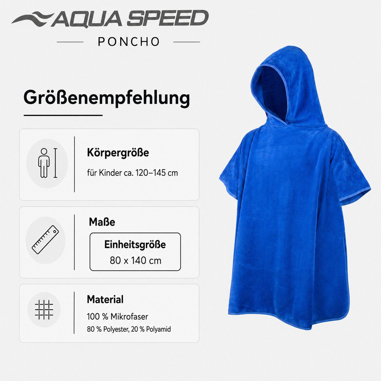 Aqua Speed Kapuzenhandtuch Kinder Poncho Handtuch – Badeüberwurf für Training & Freizeit, (Größe 80 x 140 cm – Grammatur 400 g/m), Hilft beim Warmhalten während – Bild 2 von 5