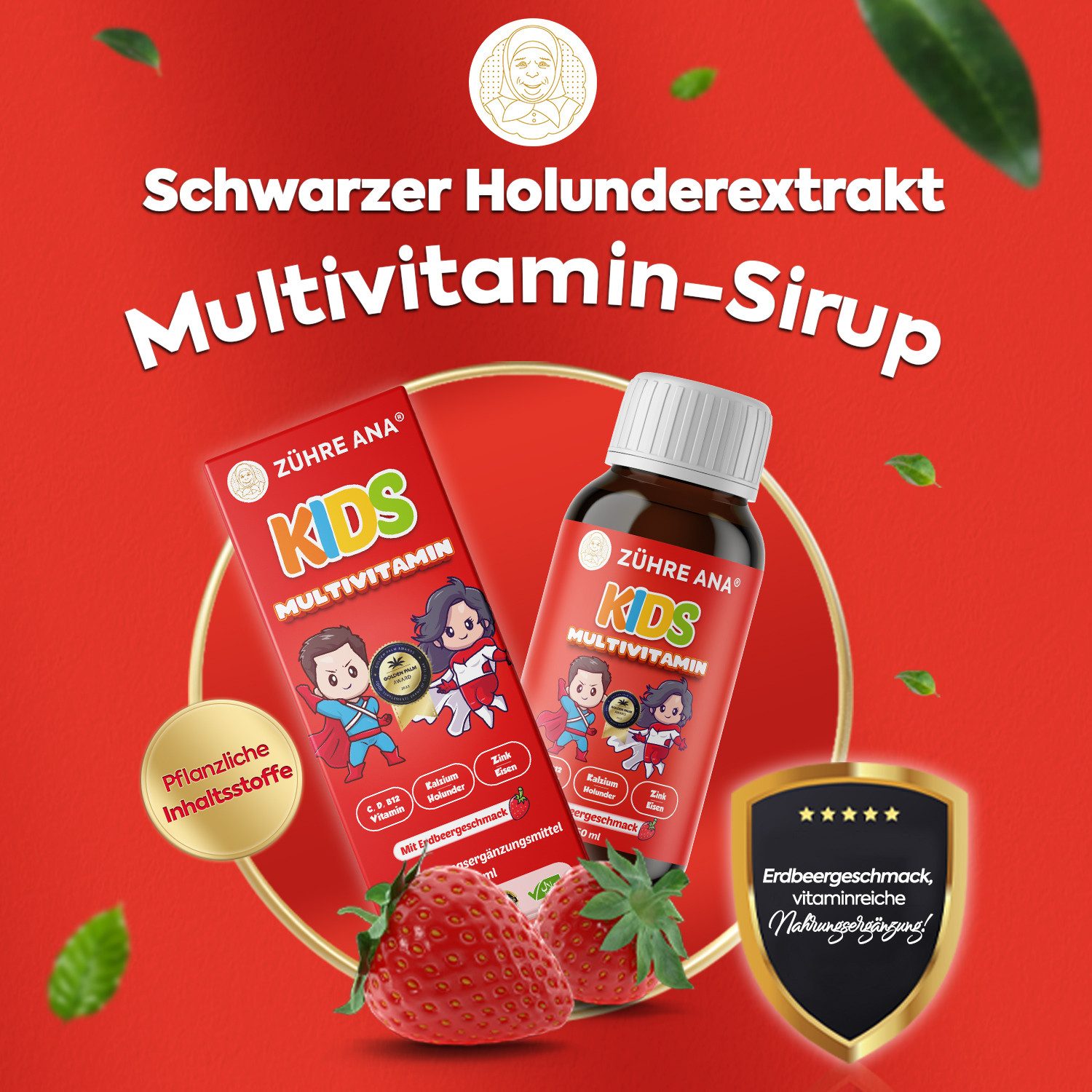 Zühre Ana® Kinder-Multivitamin, Fischöl & Kids-Paste–3er Set für täglichen Suppor Sirup, Paste, Kids MultiVitamin mit Erdbeeraroma & Fischöl mit Orangenaroma