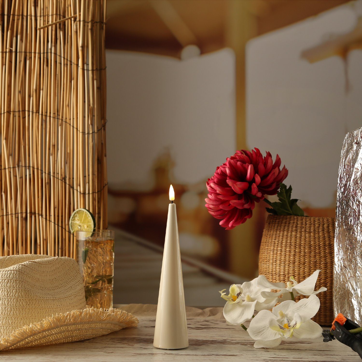 Deluxe Homeart LED-Kerze LED Kegelkerze Lea Deluxe Lack Kegelform flackernd günstig online kaufen