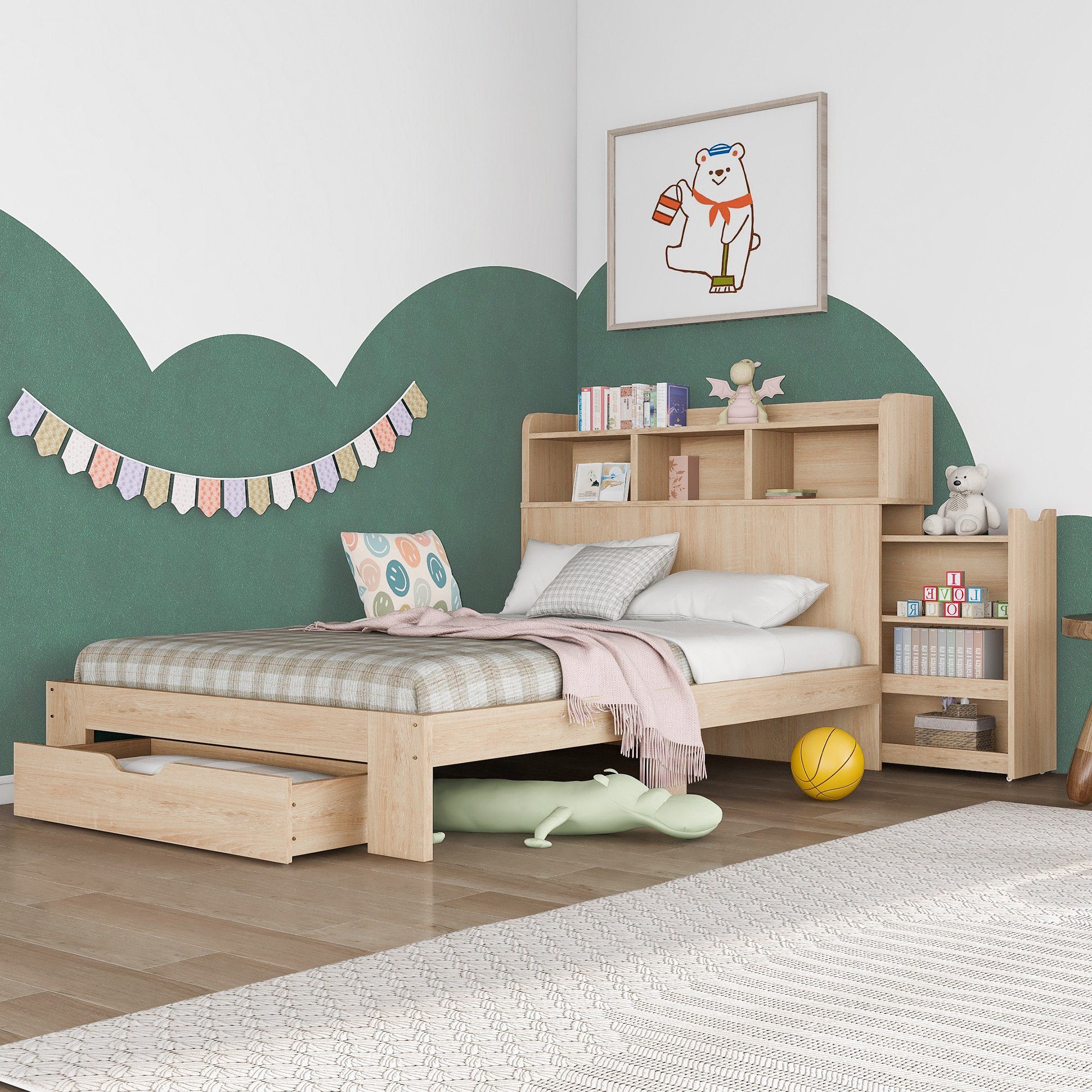 HAUSS SPLOE Kinderbett Holzbett Einzelbett aus Bettgestell Kinderbett  (90x200cm mit Lattenrost Ohne Matratze)