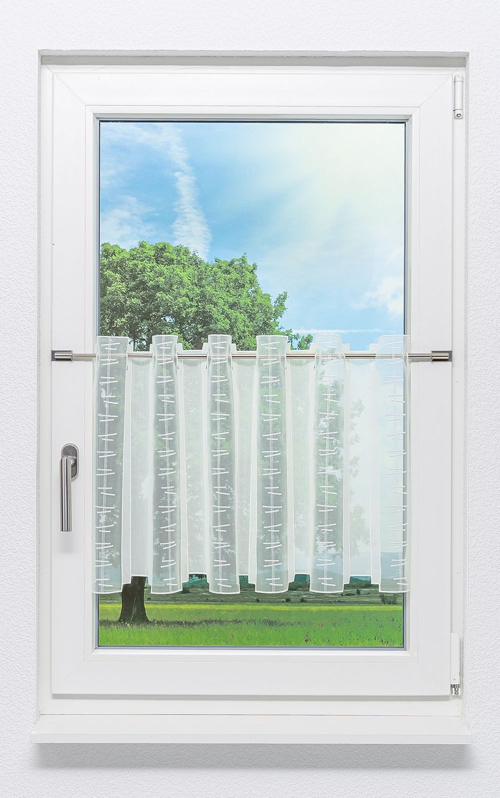 Plauener Spitze® Scheibengardine Balken (1 St), transparent, HxB 46x44cm