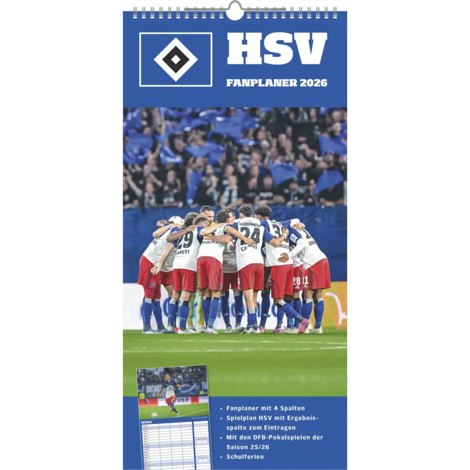 NEUMANN Wandkalender N Neumann - Hamburger SV 2026 - Fanplaner 22x45 cm mit 4 Spalten,...