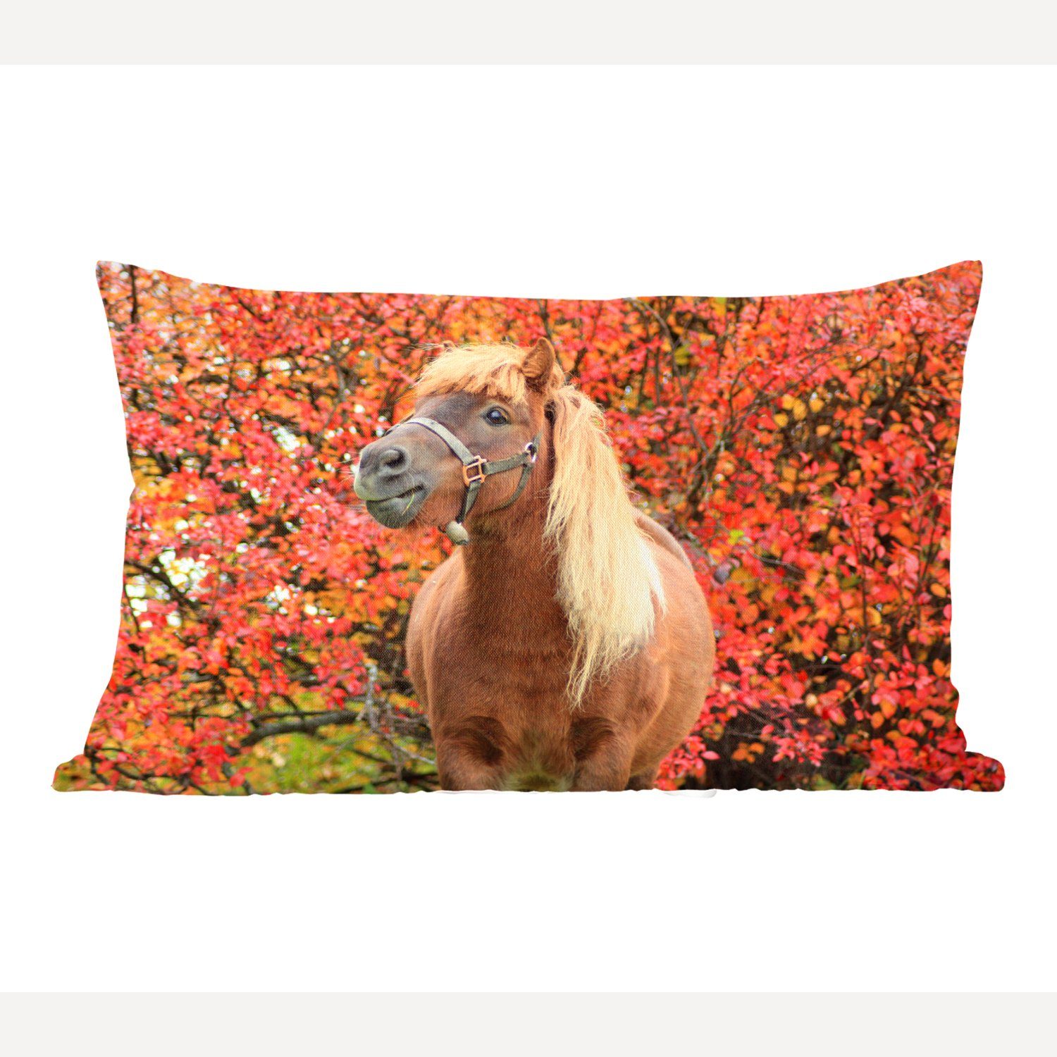 MuchoWow Dekokissen Pferd - Pony - Herbstblätter, Wohzimmer Dekoration, Zierkissen, Dekokissen mit Füllung, Schlafzimmer