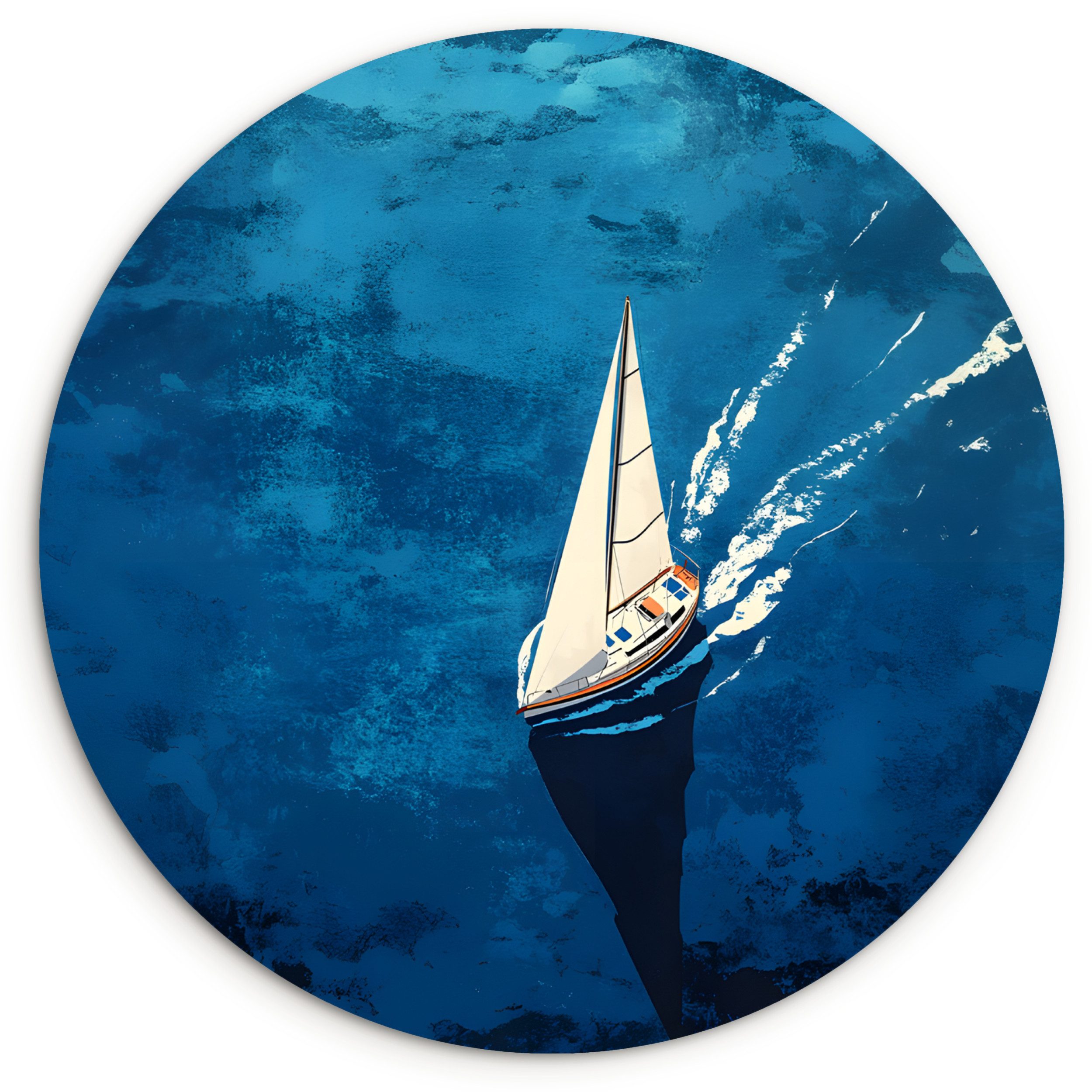 MuchoWow Gemälde Segelboot - Wasser - Abstrakt - Schatten, Fotodruck (1 St), Kreis Wanddekoration, Rundes Wandbild, 30x30 cm