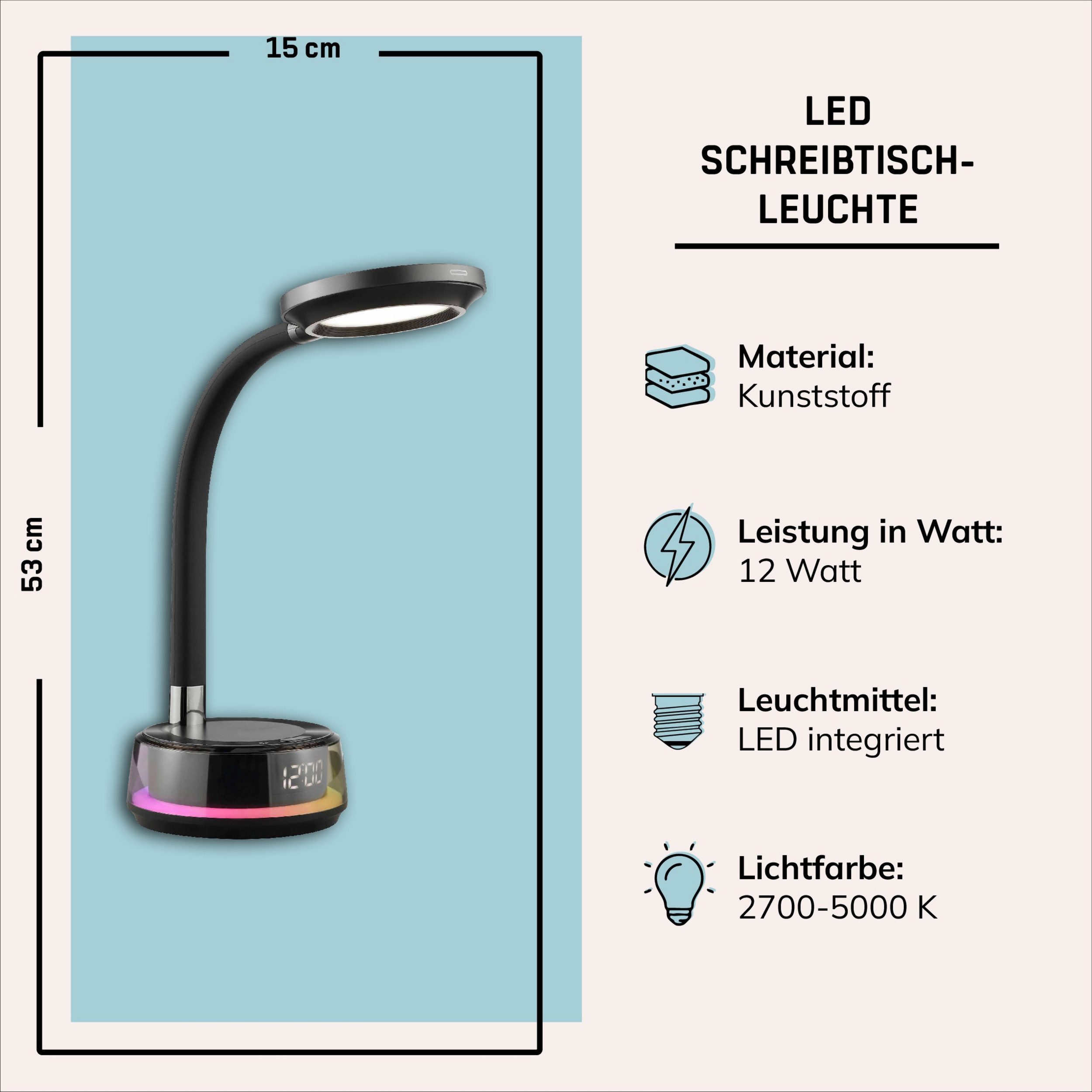 Lightbox Tischleuchte, LED fest integriert, LED Schreibtischleuchte 790 lm, 2700-5000K, RGB-Sockel, dimmbar, 53 cm