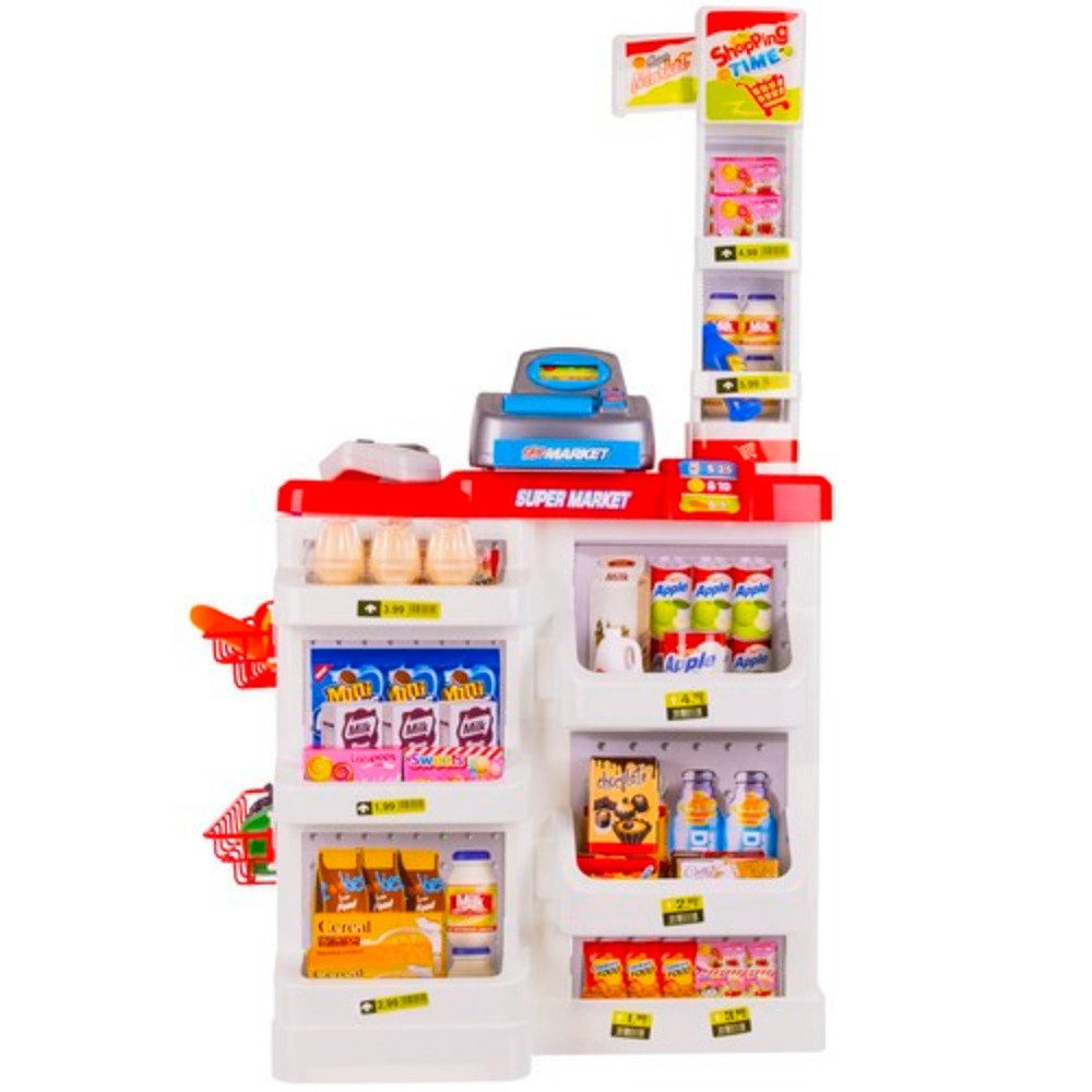 ISO TRADE Spiellebensmittel Spielzeugsupermarkt, (Spar-Set, 1-tlg., Kasse Tresen), Kinderspielzeug mit Wagen und Zubehör